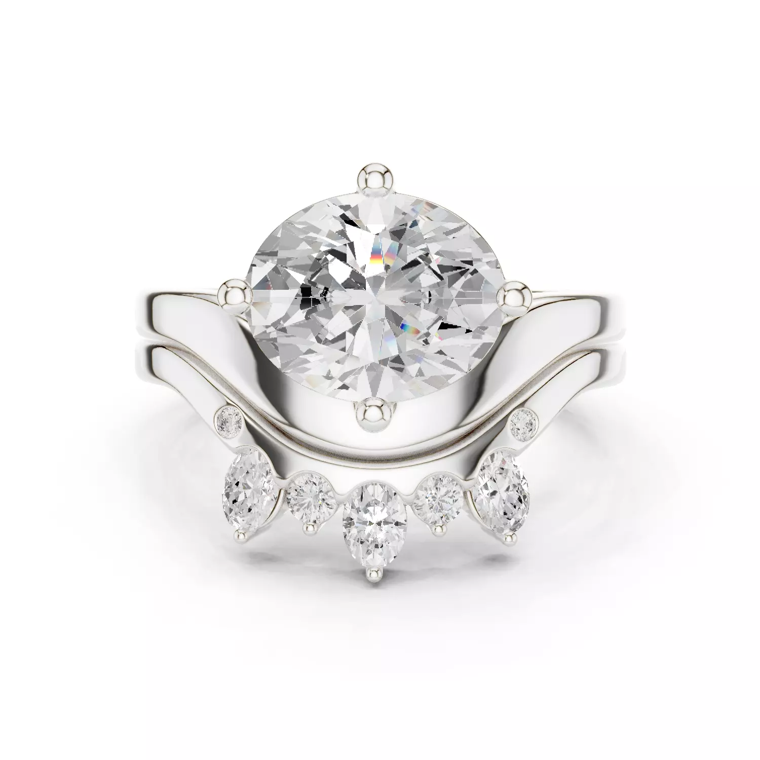 East West Oval Cut Solitaire Curve Wedding Ring Set File Video 3D print model_14