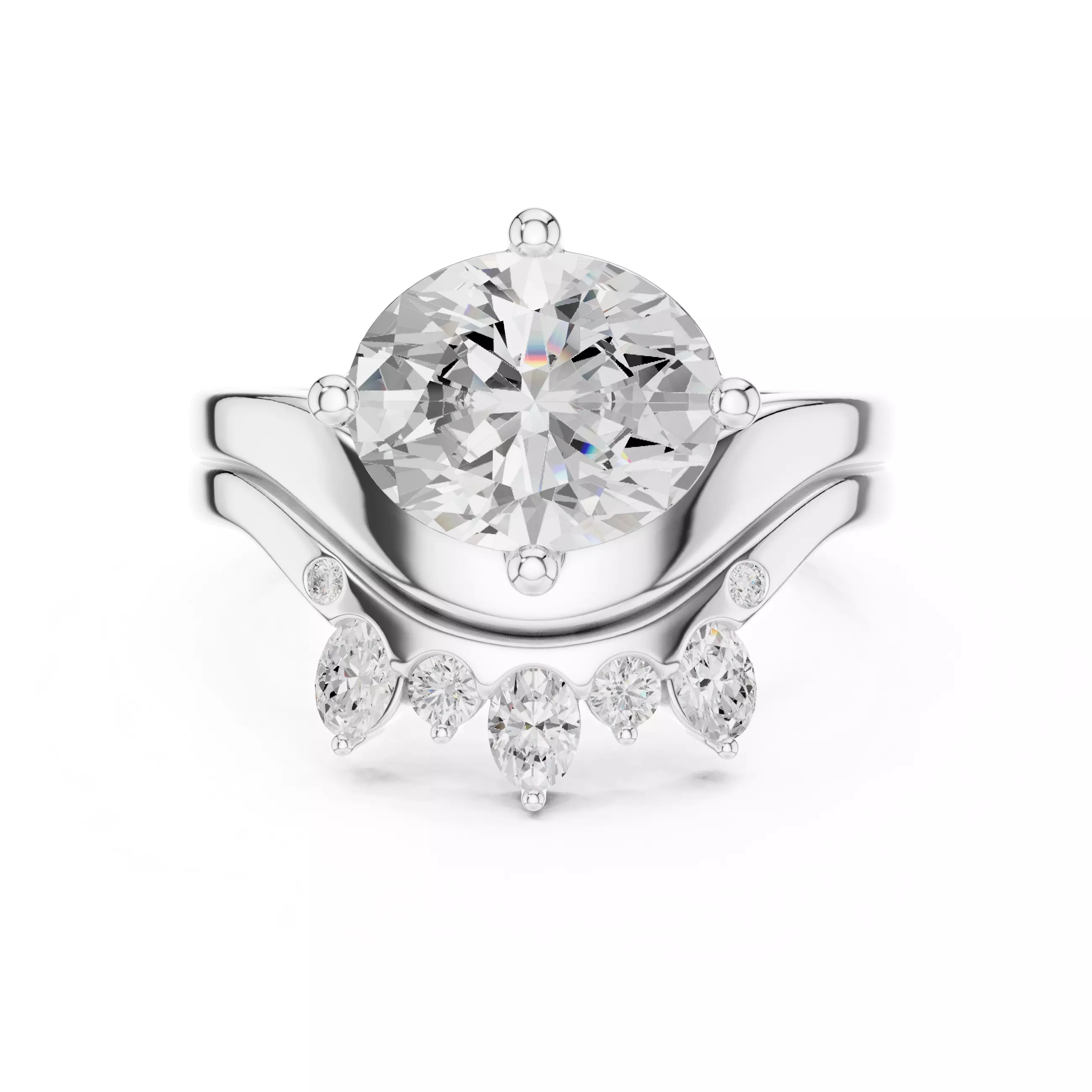 East West Oval Cut Solitaire Curve Wedding Ring Set File Video 3D print model_2