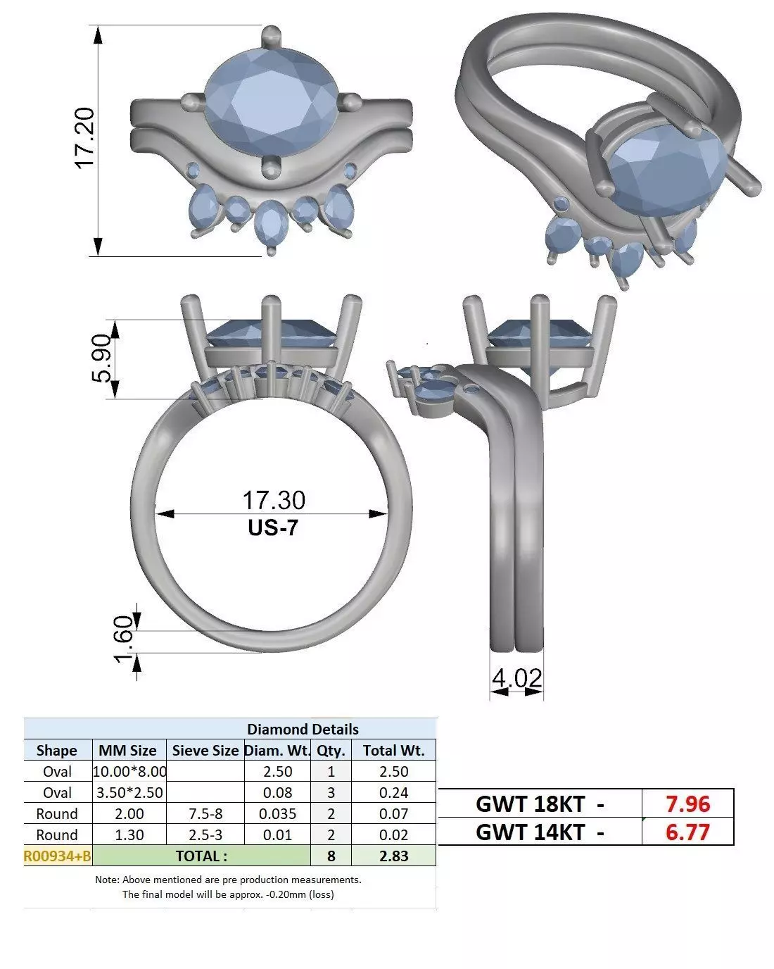 East West Oval Cut Solitaire Curve Wedding Ring Set File Video 3D print model_15