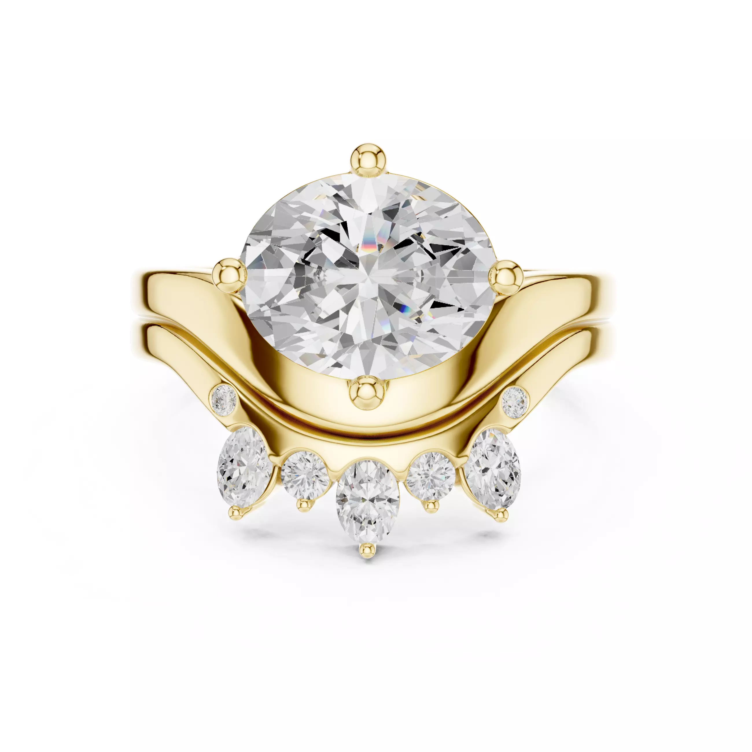 East West Oval Cut Solitaire Curve Wedding Ring Set File Video 3D print model_1