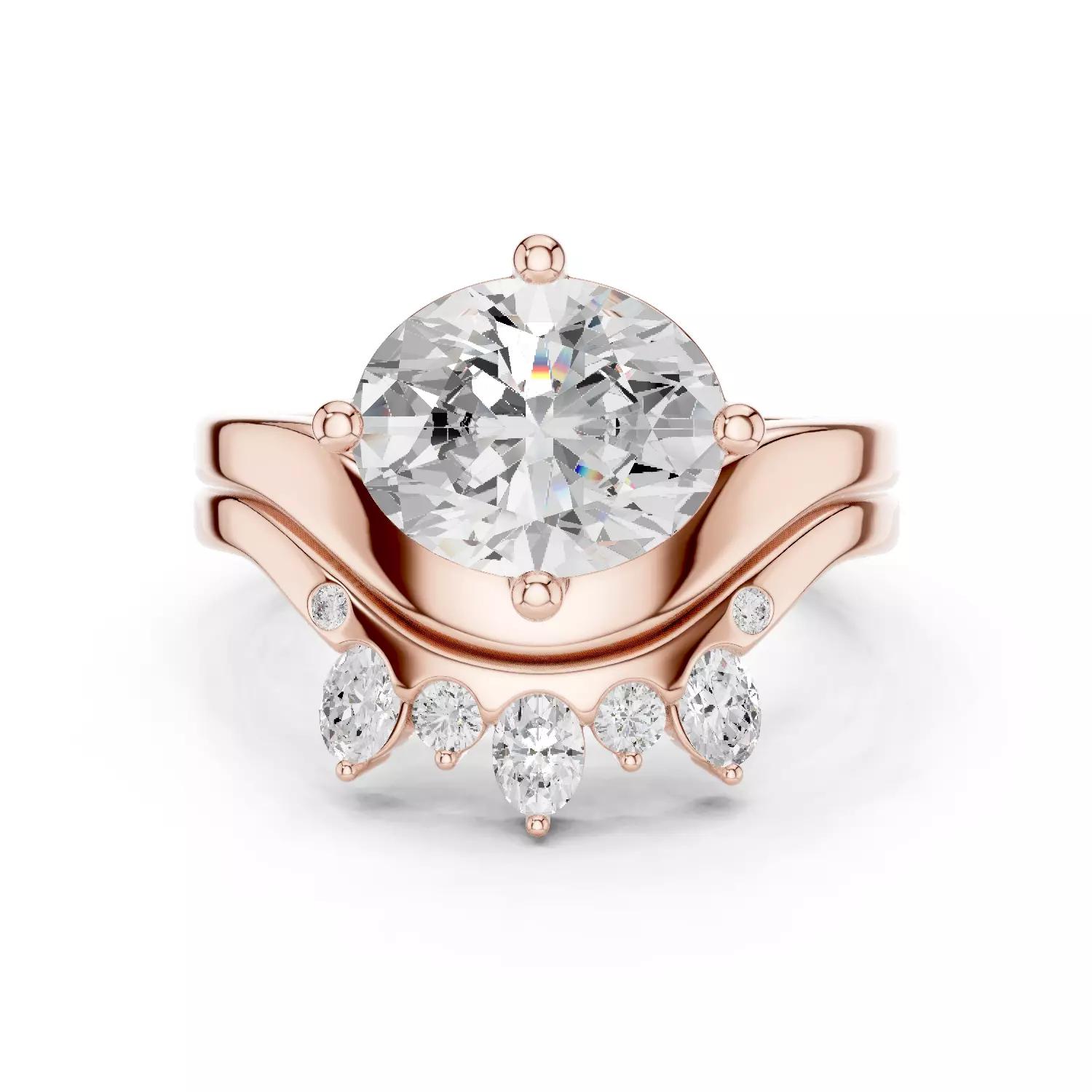 East West Oval Cut Solitaire Curve Wedding Ring Set File Video 3D print model_12