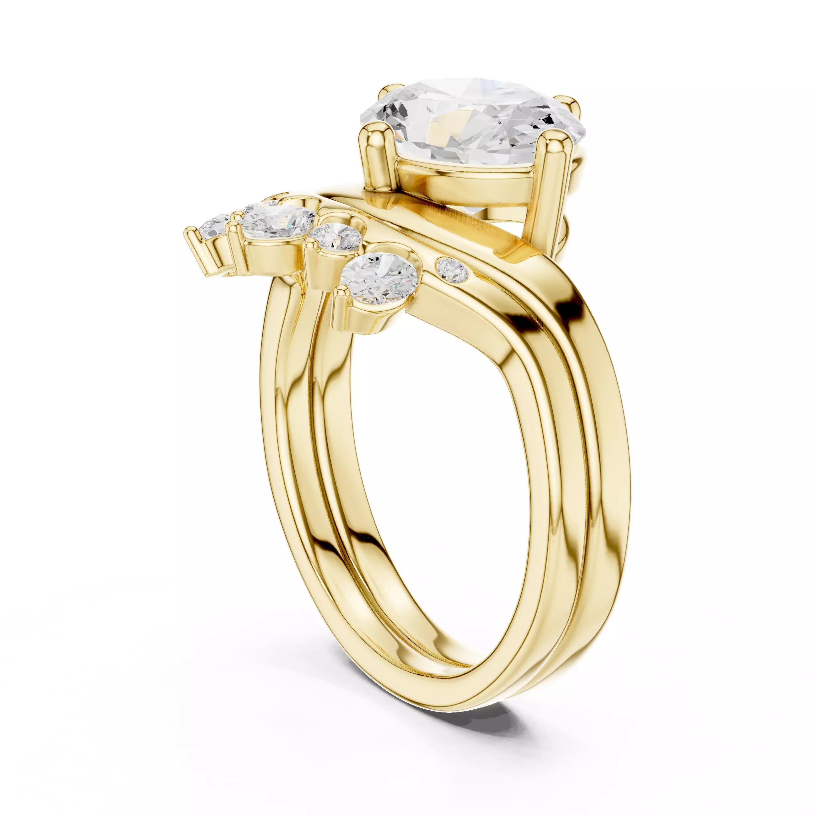 East West Oval Cut Solitaire Curve Wedding Ring Set File Video 3D print model_6