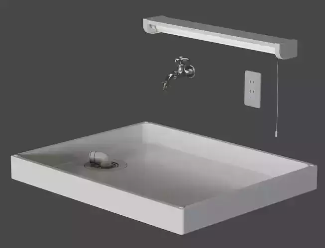 Low-Poly Japanese Washer Floor Tray Faucet Outlet Light