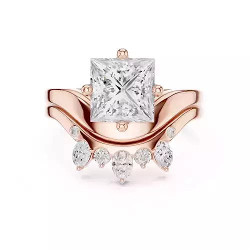 Princess Cut Solitaire Stacking Wedding Ring Set 3DM STL Video