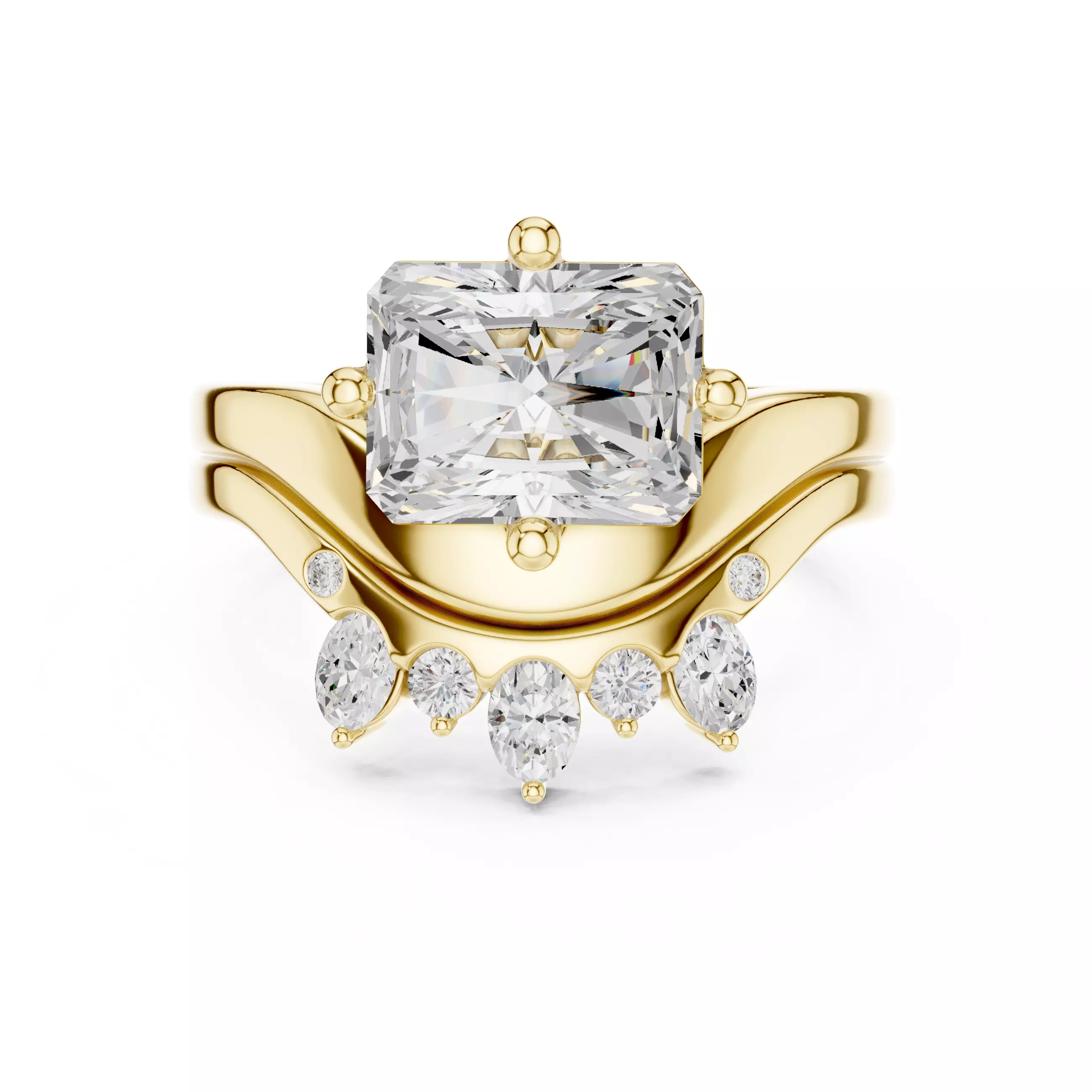 East West Radiant Cut Curved Wedding Ring Set 3DM STL Video 3D print model_1