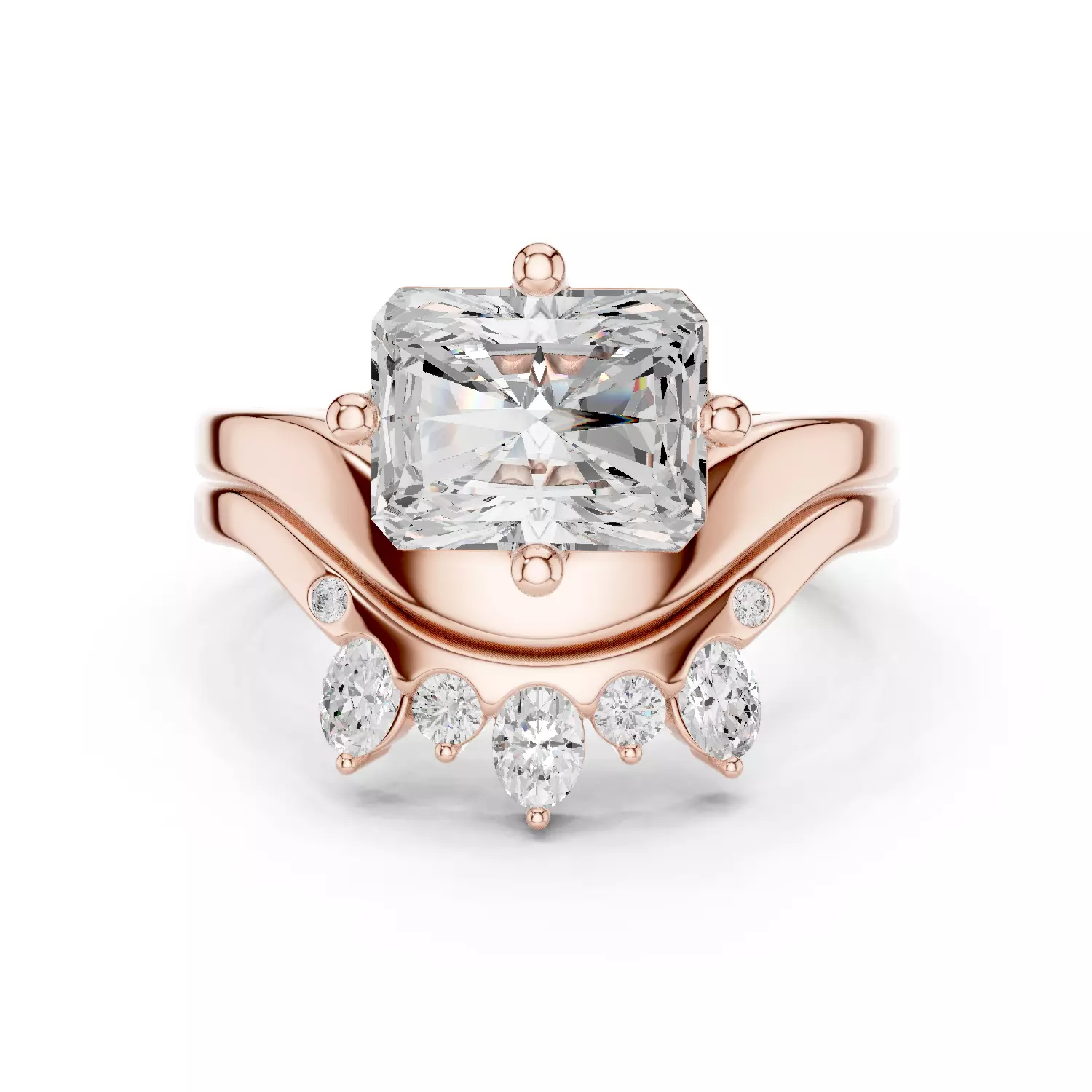 East West Radiant Cut Curved Wedding Ring Set 3DM STL Video 3D print model_12