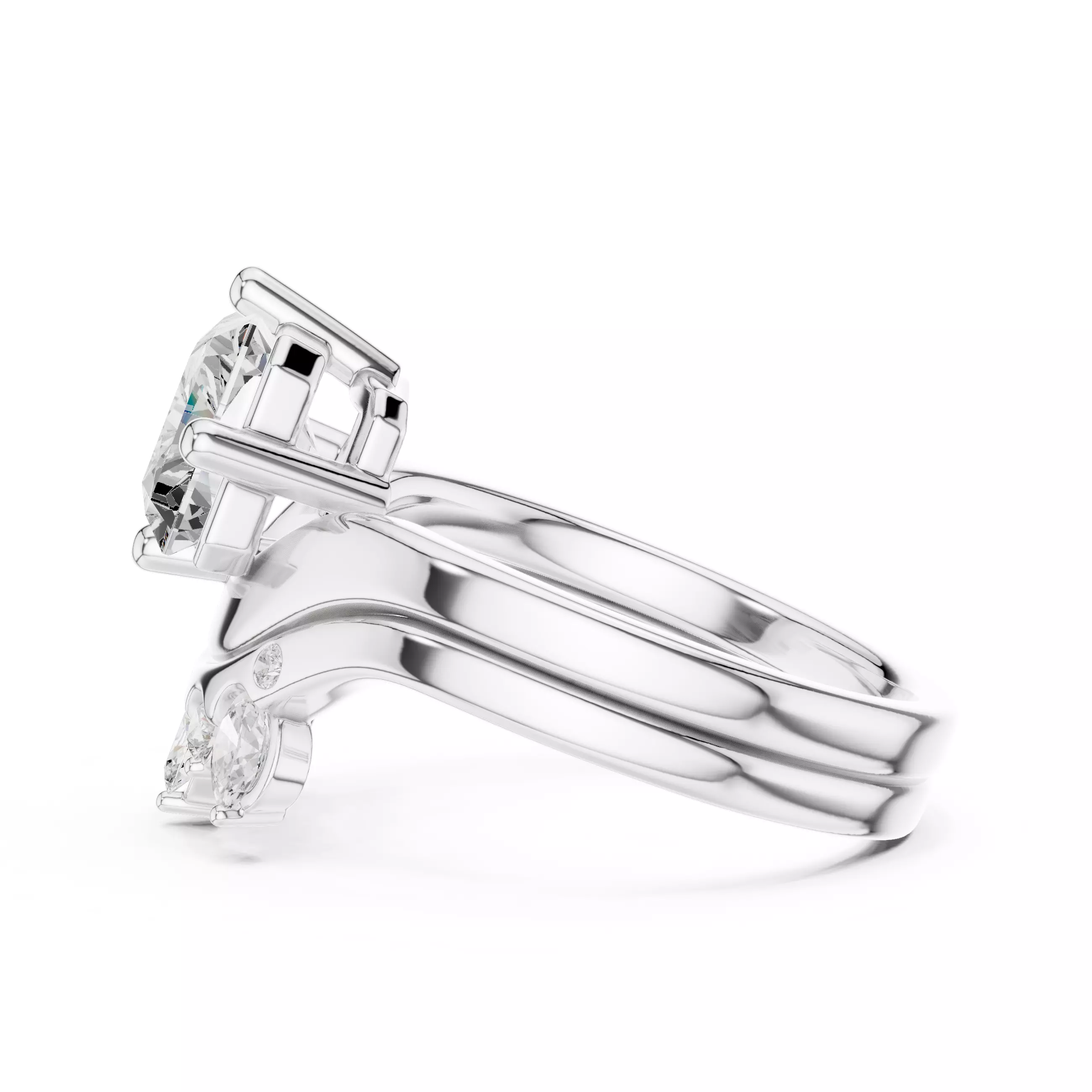 East West Radiant Cut Curved Wedding Ring Set 3DM STL Video 3D print model_11