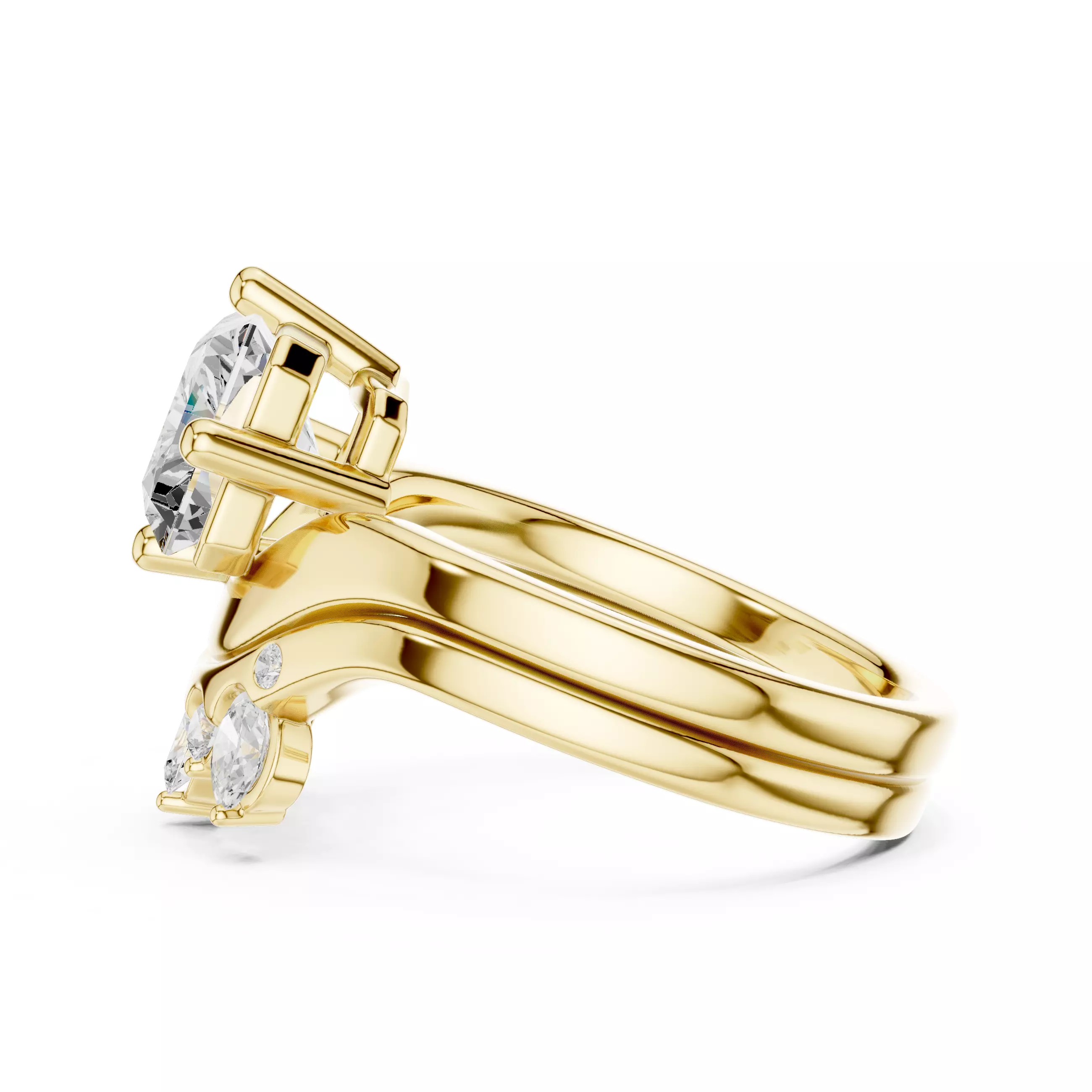 East West Radiant Cut Curved Wedding Ring Set 3DM STL Video 3D print model_8