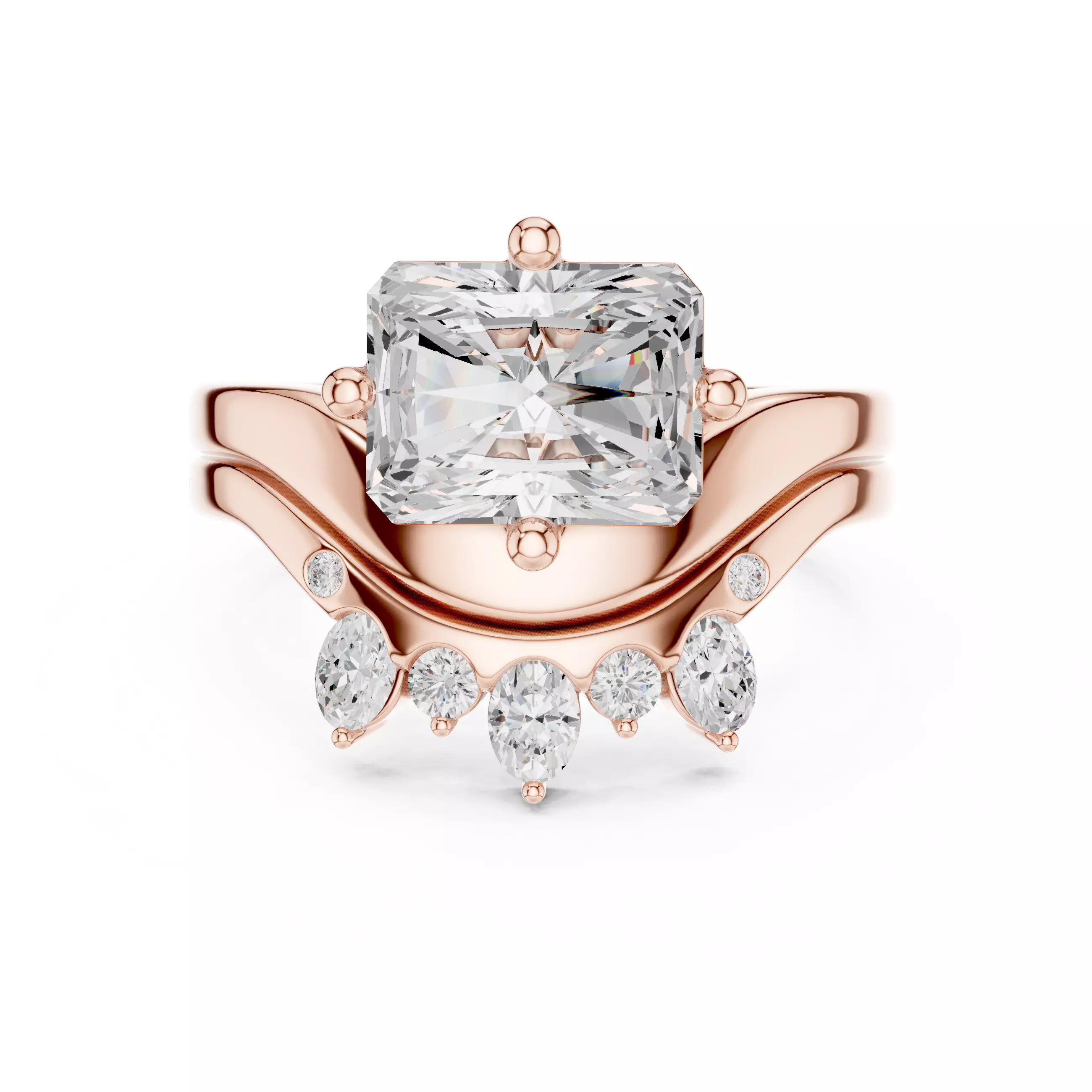 East West Radiant Cut Curved Wedding Ring Set 3DM STL Video 3D print model_0