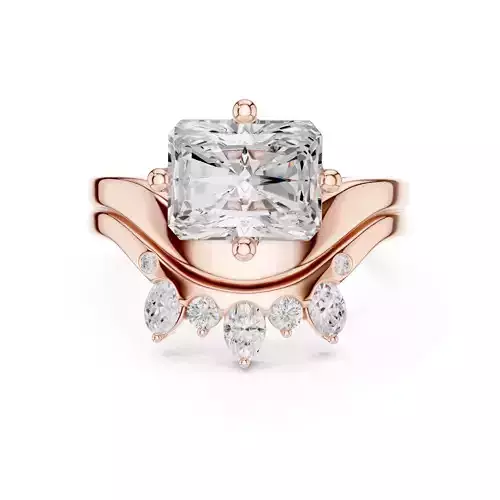 East West Radiant Cut Curved Wedding Ring Set 3DM STL Video 3D print model