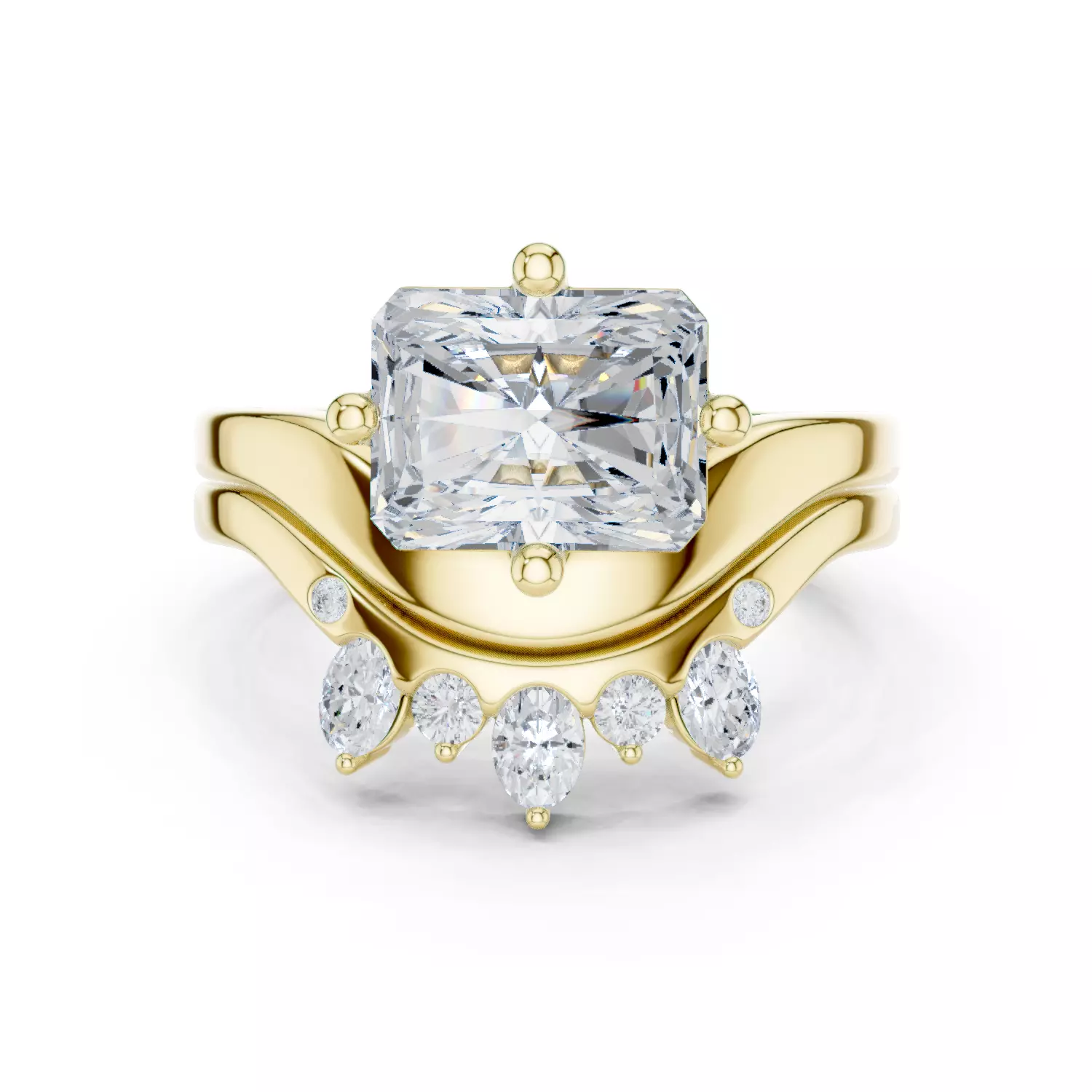 East West Radiant Cut Curved Wedding Ring Set 3DM STL Video 3D print model_13