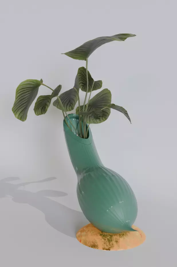 Golden Green Vase Set 05-Organic Flow Design 3D model_1