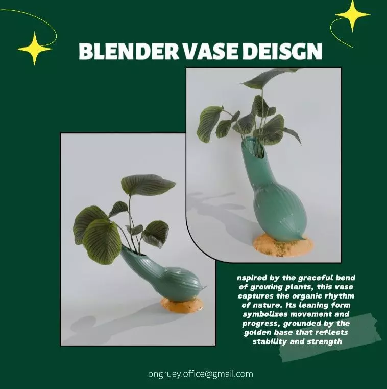 Golden Green Vase Set 05-Organic Flow Design 3D model_0