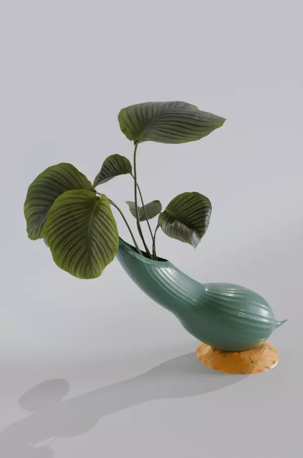 Golden Green Vase Set 05-Organic Flow Design 3D model_2