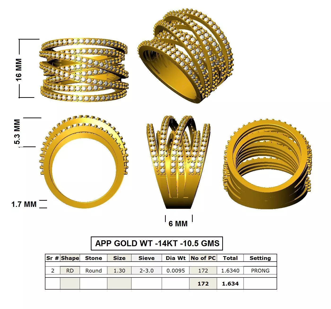 16mm Wide Cross Over Round Diamond Wedding Band 3DM STL Video 3D print model_15