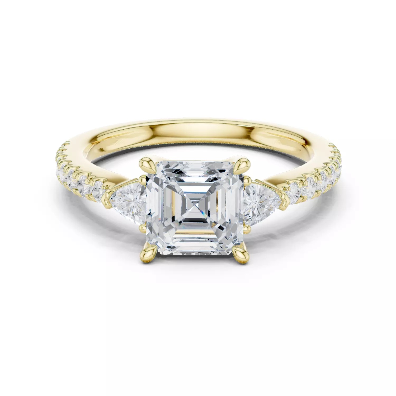 Asscher and Trillion Cut Engagement Wedding Ring 3DM STL Video 3D print model_13