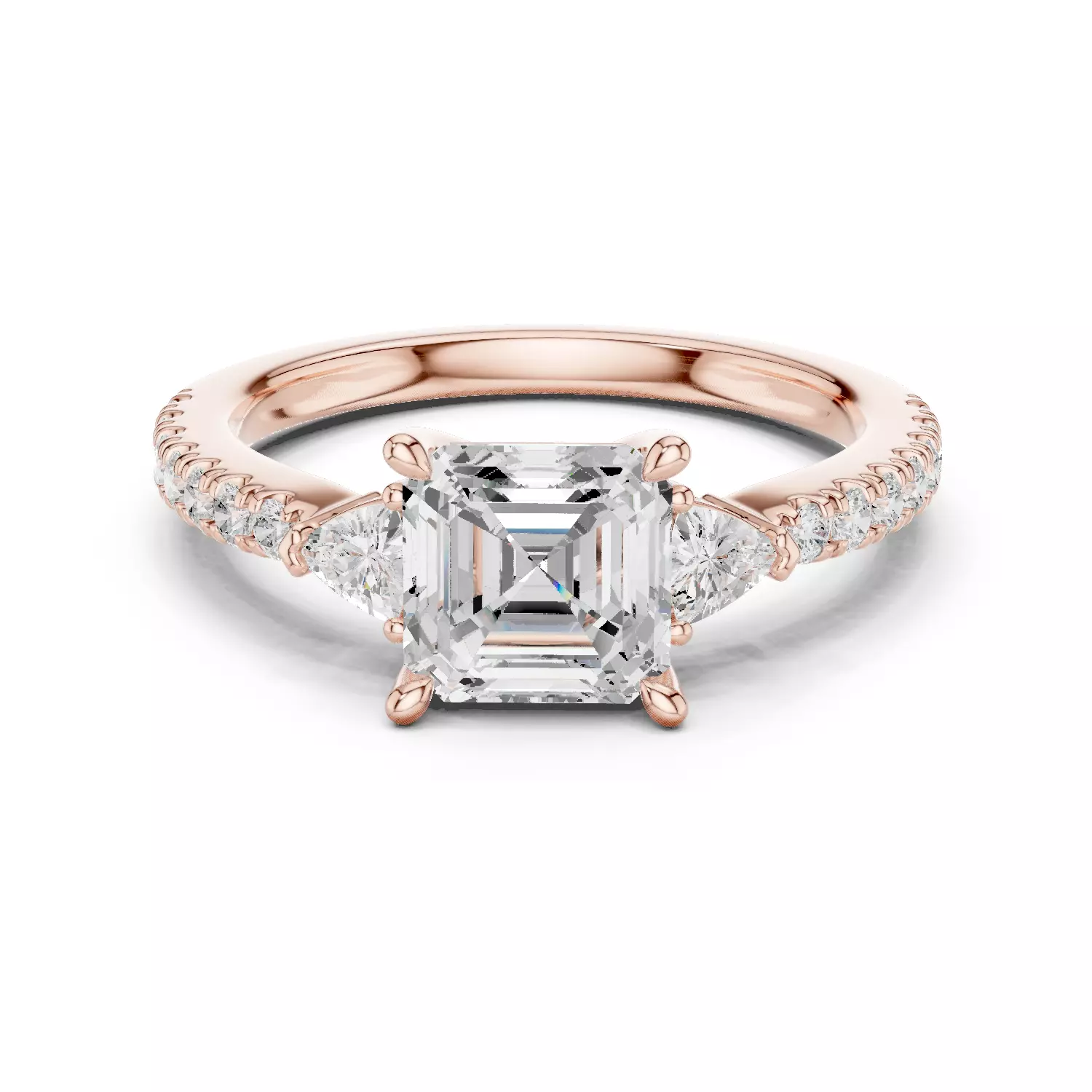 Asscher and Trillion Cut Engagement Wedding Ring 3DM STL Video 3D print model_12