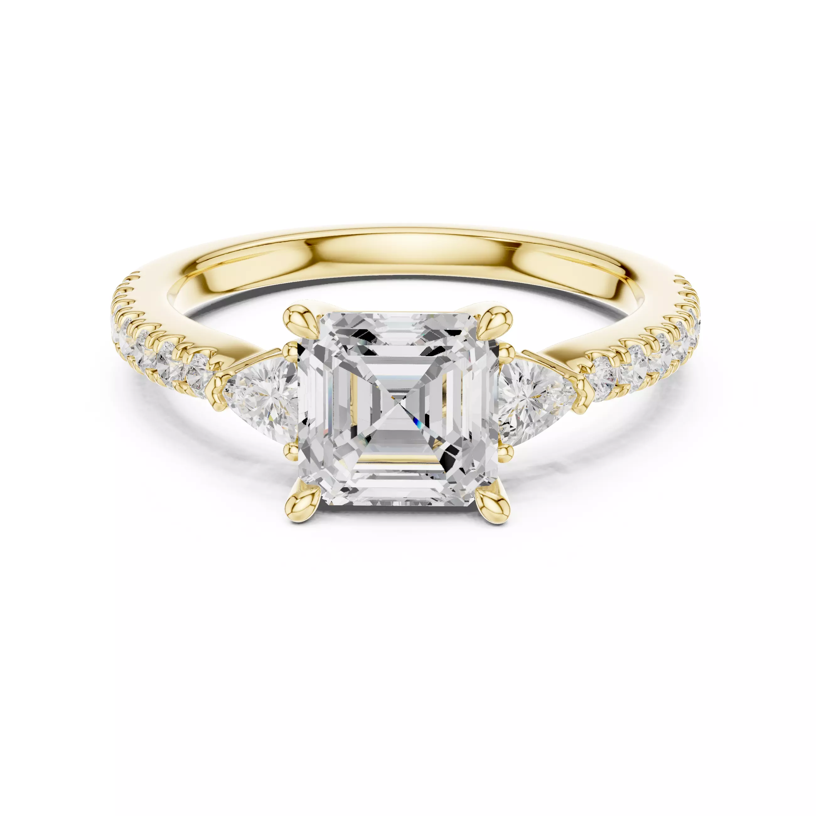 Asscher and Trillion Cut Engagement Wedding Ring 3DM STL Video 3D print model_1