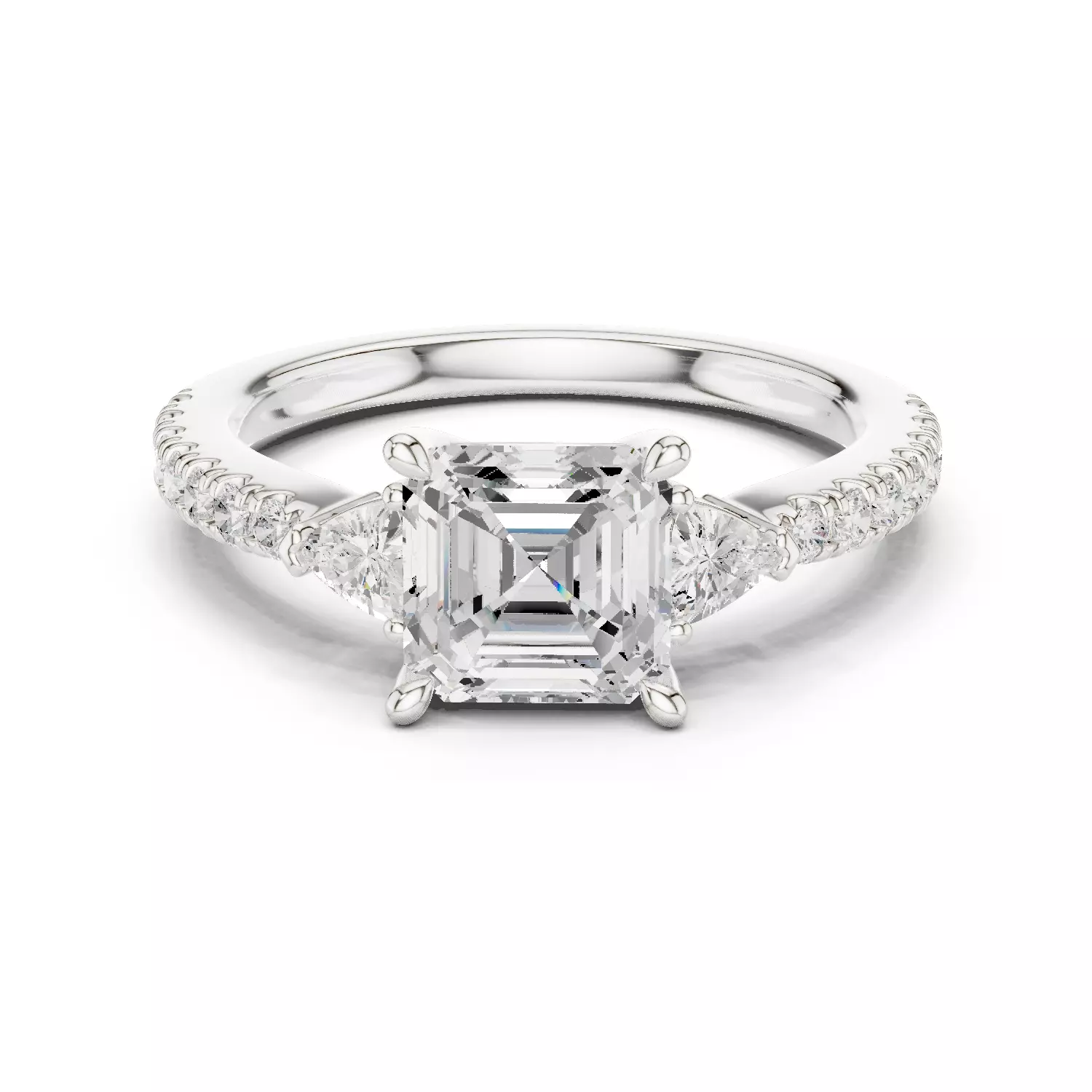 Asscher and Trillion Cut Engagement Wedding Ring 3DM STL Video 3D print model_14