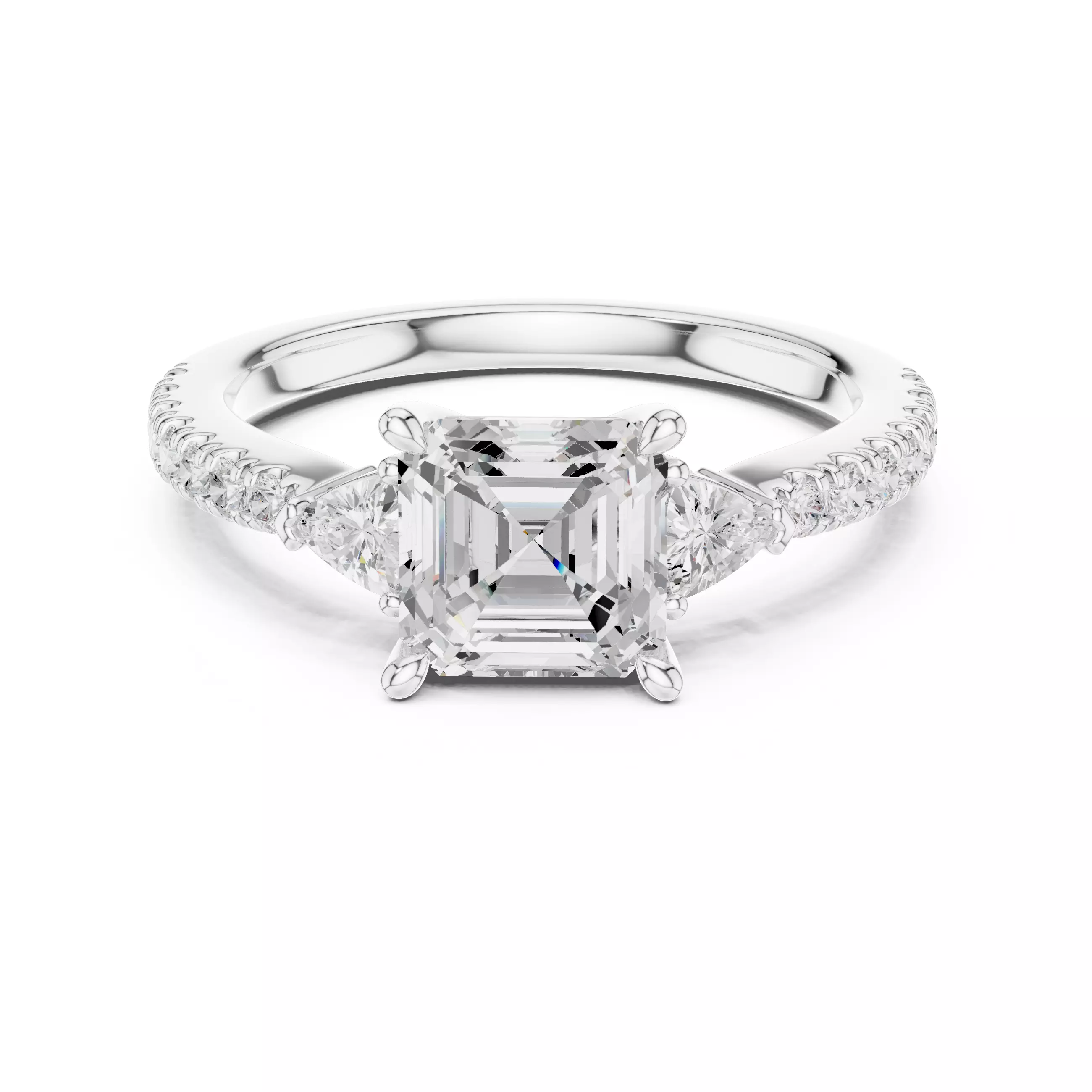 Asscher and Trillion Cut Engagement Wedding Ring 3DM STL Video 3D print model_2