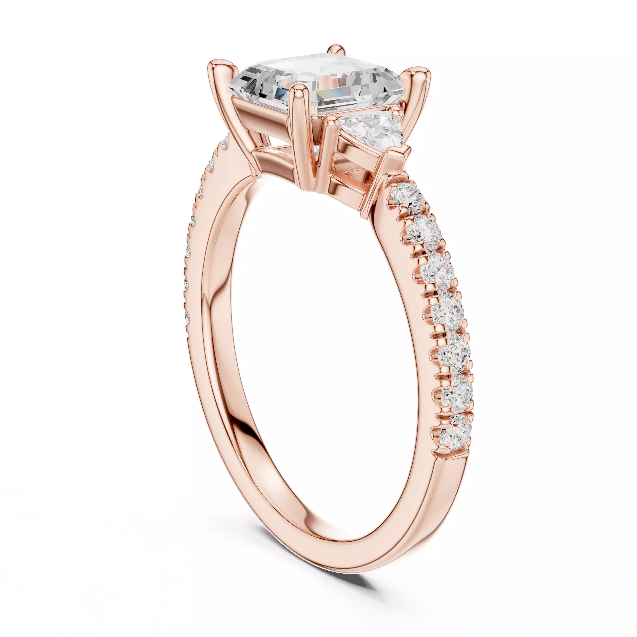 Asscher and Trillion Cut Engagement Wedding Ring 3DM STL Video 3D print model_3