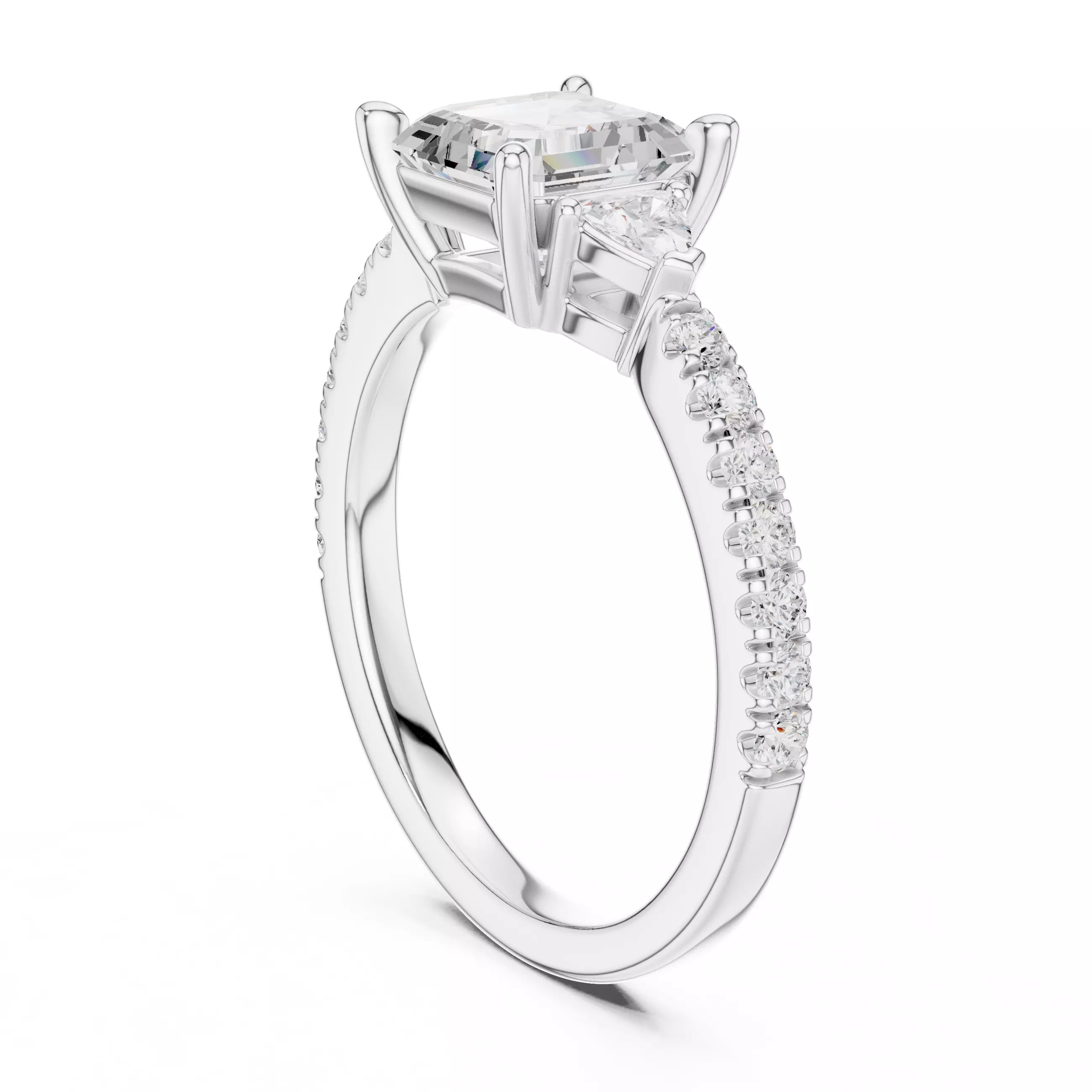 Asscher and Trillion Cut Engagement Wedding Ring 3DM STL Video 3D print model_9