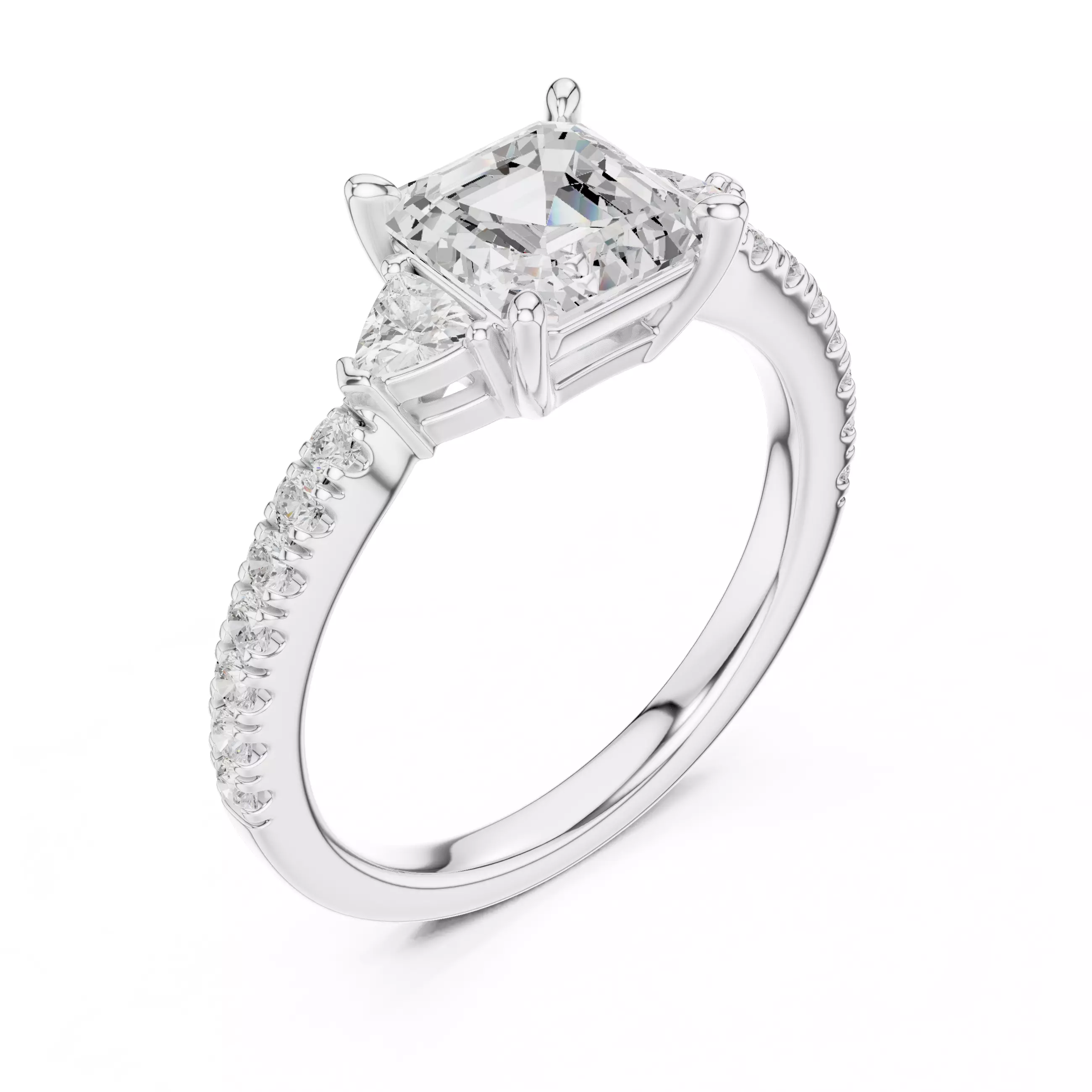 Asscher and Trillion Cut Engagement Wedding Ring 3DM STL Video 3D print model_10