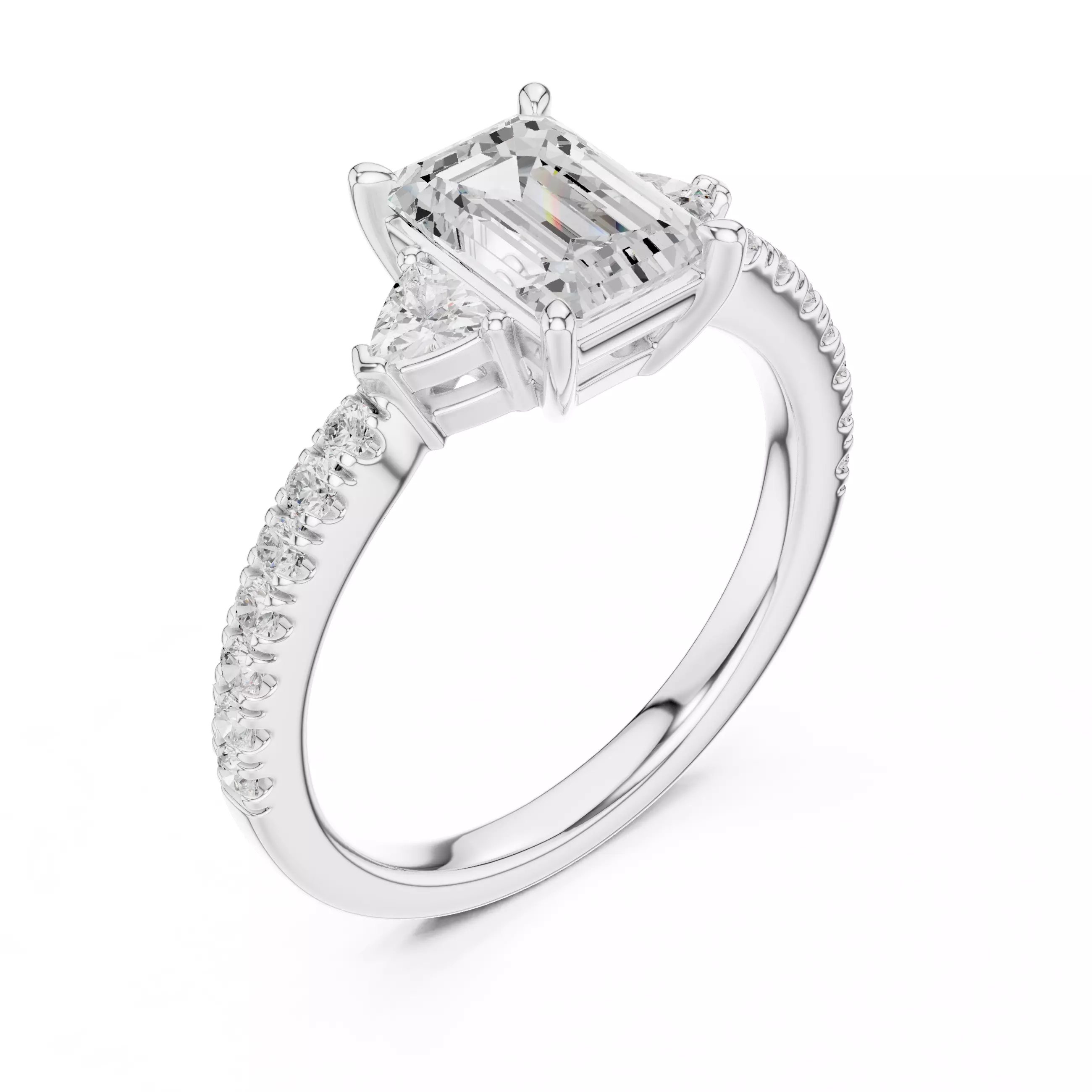 Emerald and Trillion Cut Engagement Wedding Ring 3DM STL Video 3D print model_10