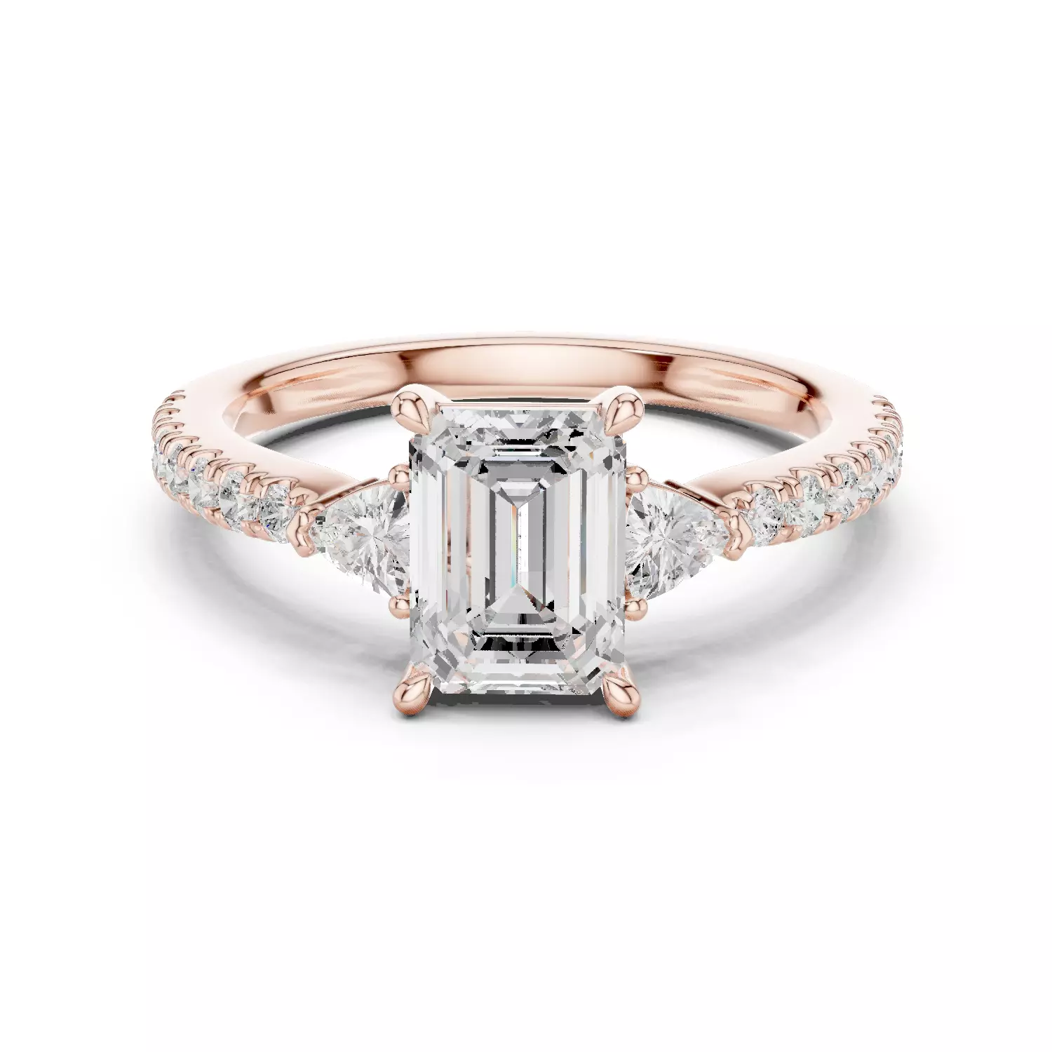 Emerald and Trillion Cut Engagement Wedding Ring 3DM STL Video 3D print model_12