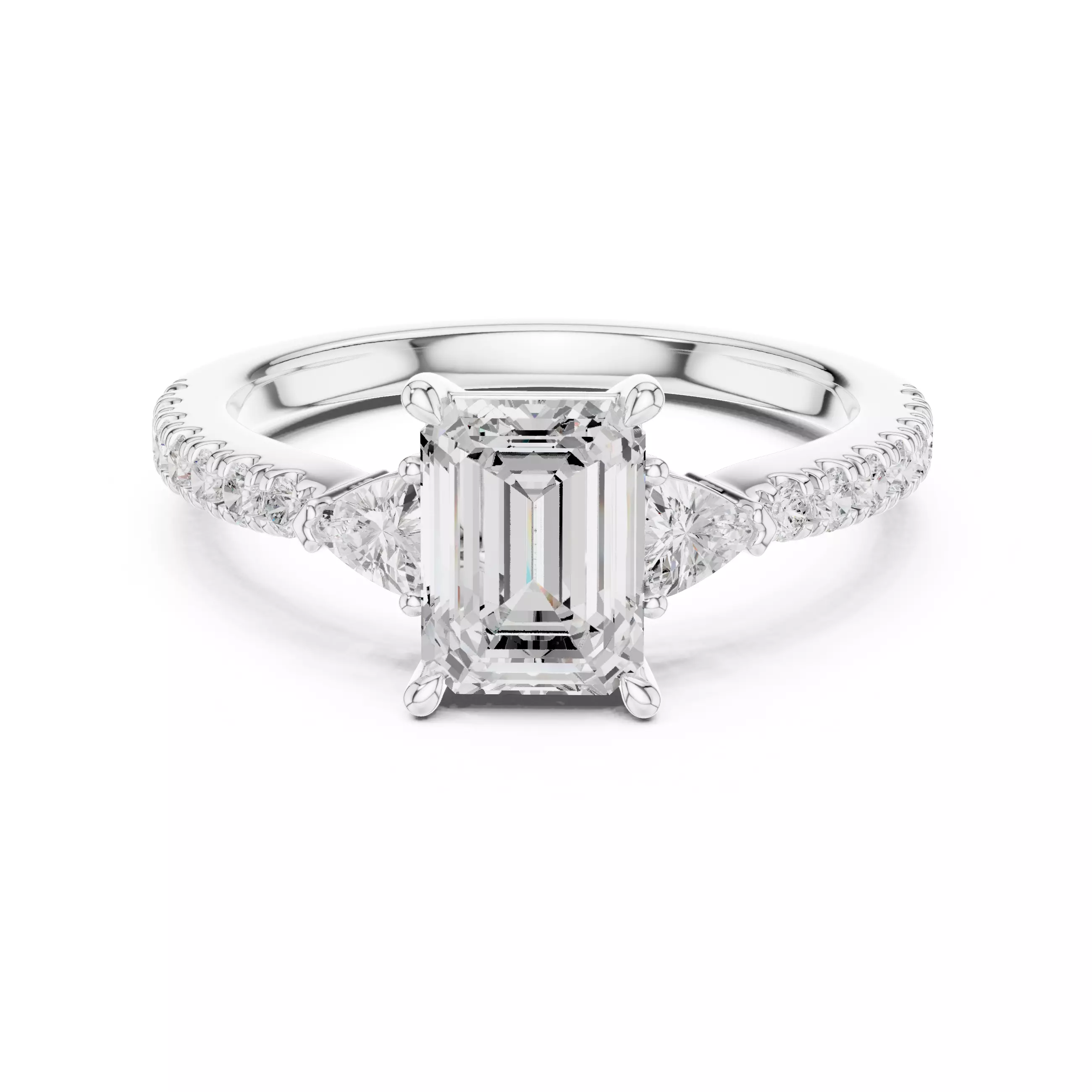 Emerald and Trillion Cut Engagement Wedding Ring 3DM STL Video 3D print model_2