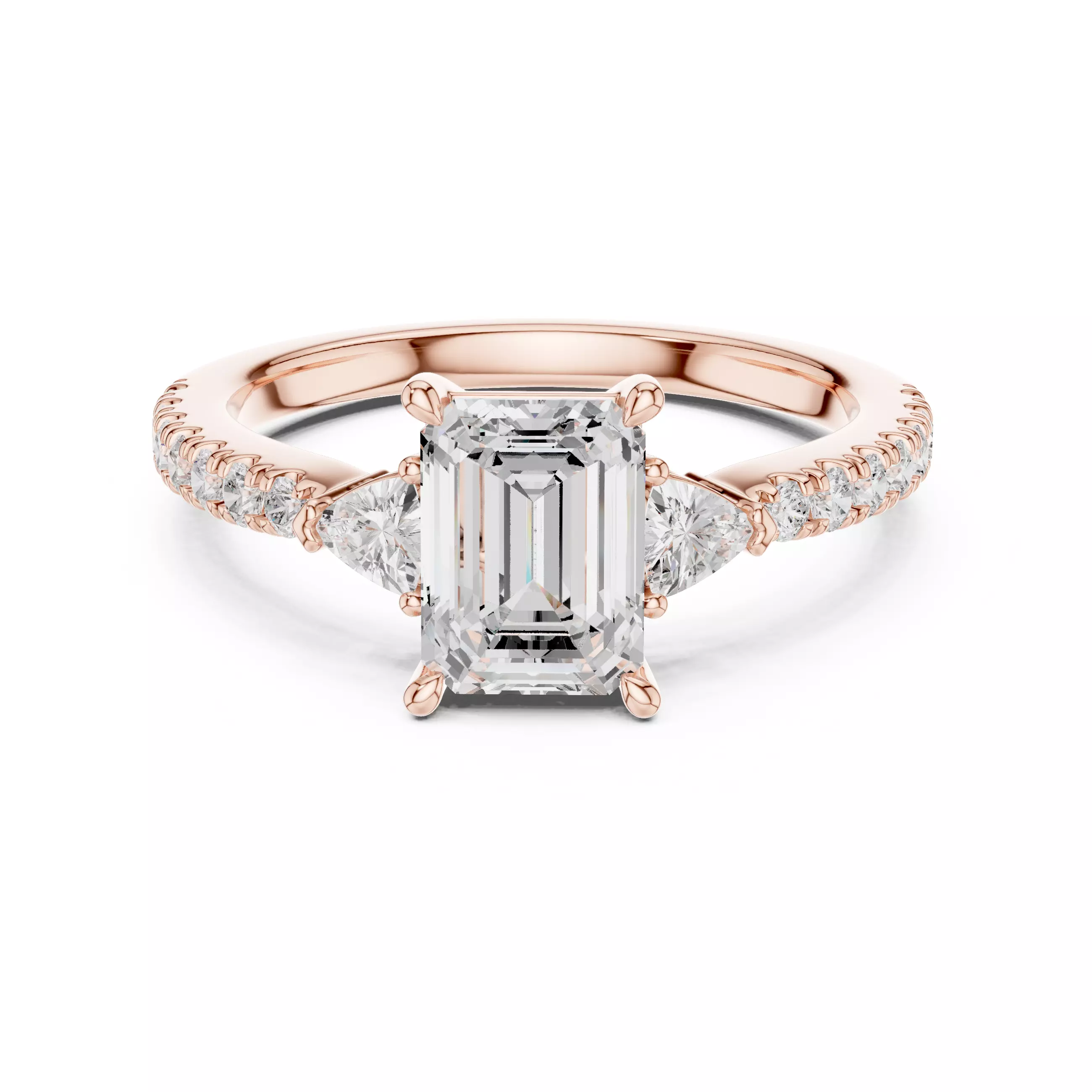 Emerald and Trillion Cut Engagement Wedding Ring 3DM STL Video 3D print model_0