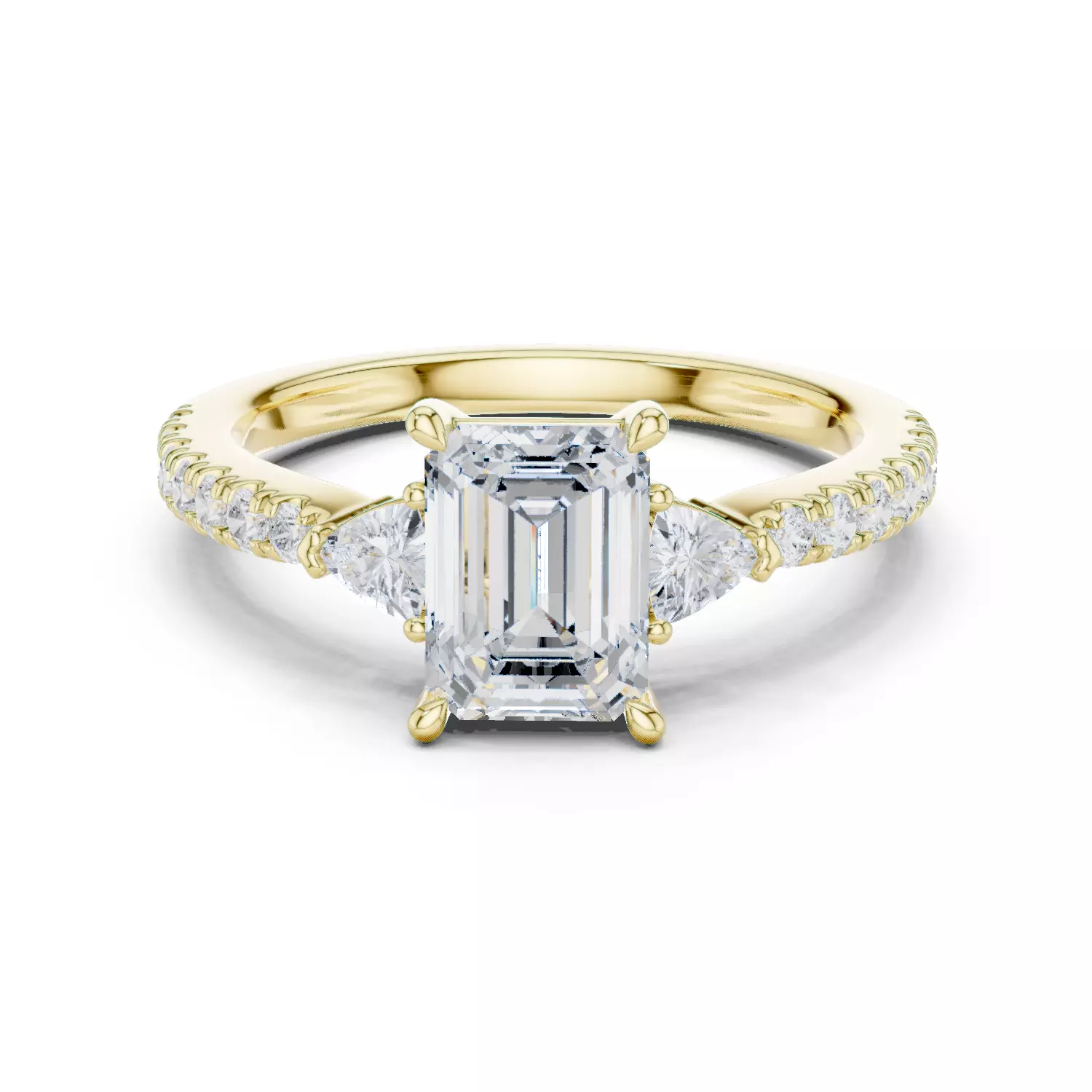 Emerald and Trillion Cut Engagement Wedding Ring 3DM STL Video 3D print model_13