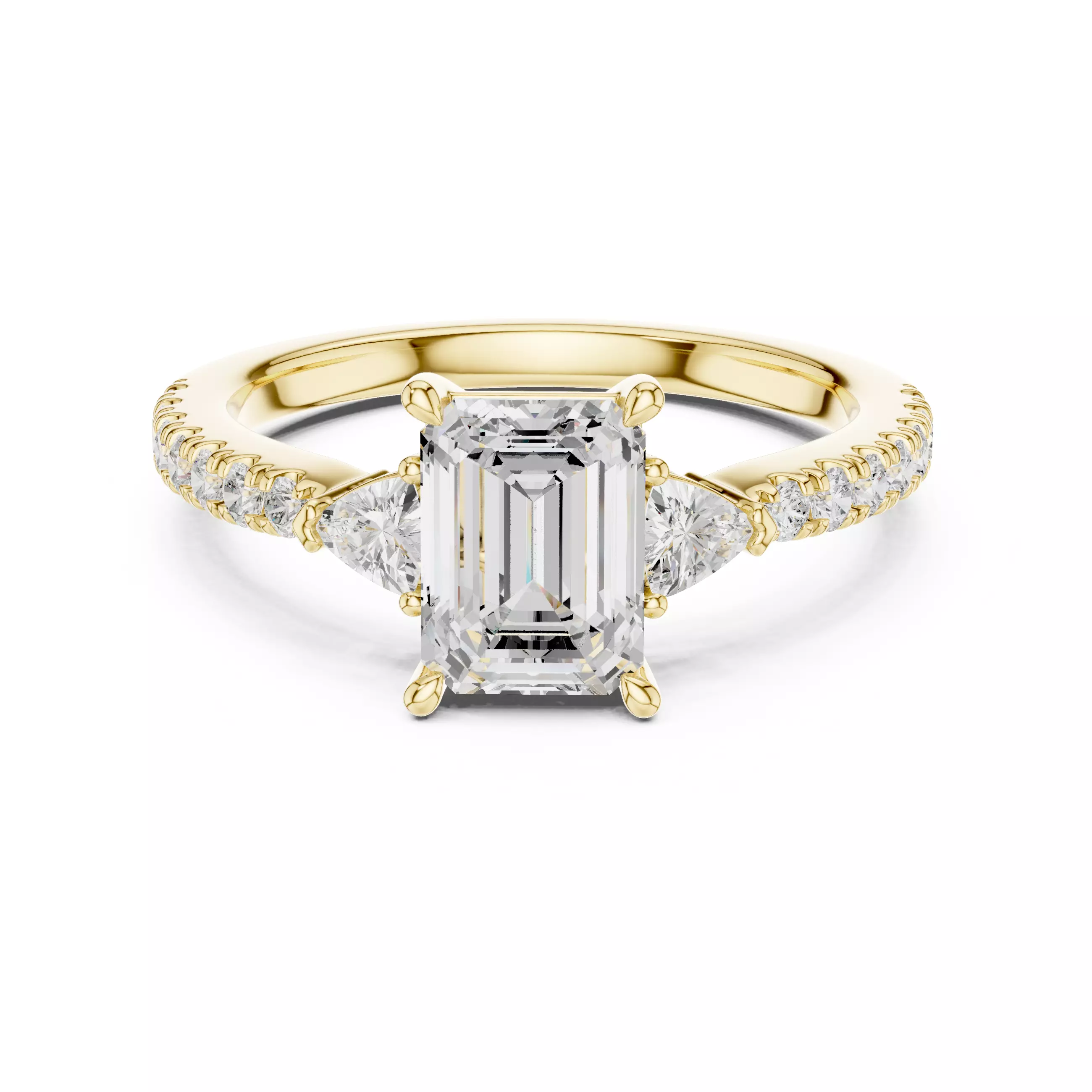 Emerald and Trillion Cut Engagement Wedding Ring 3DM STL Video 3D print model_1