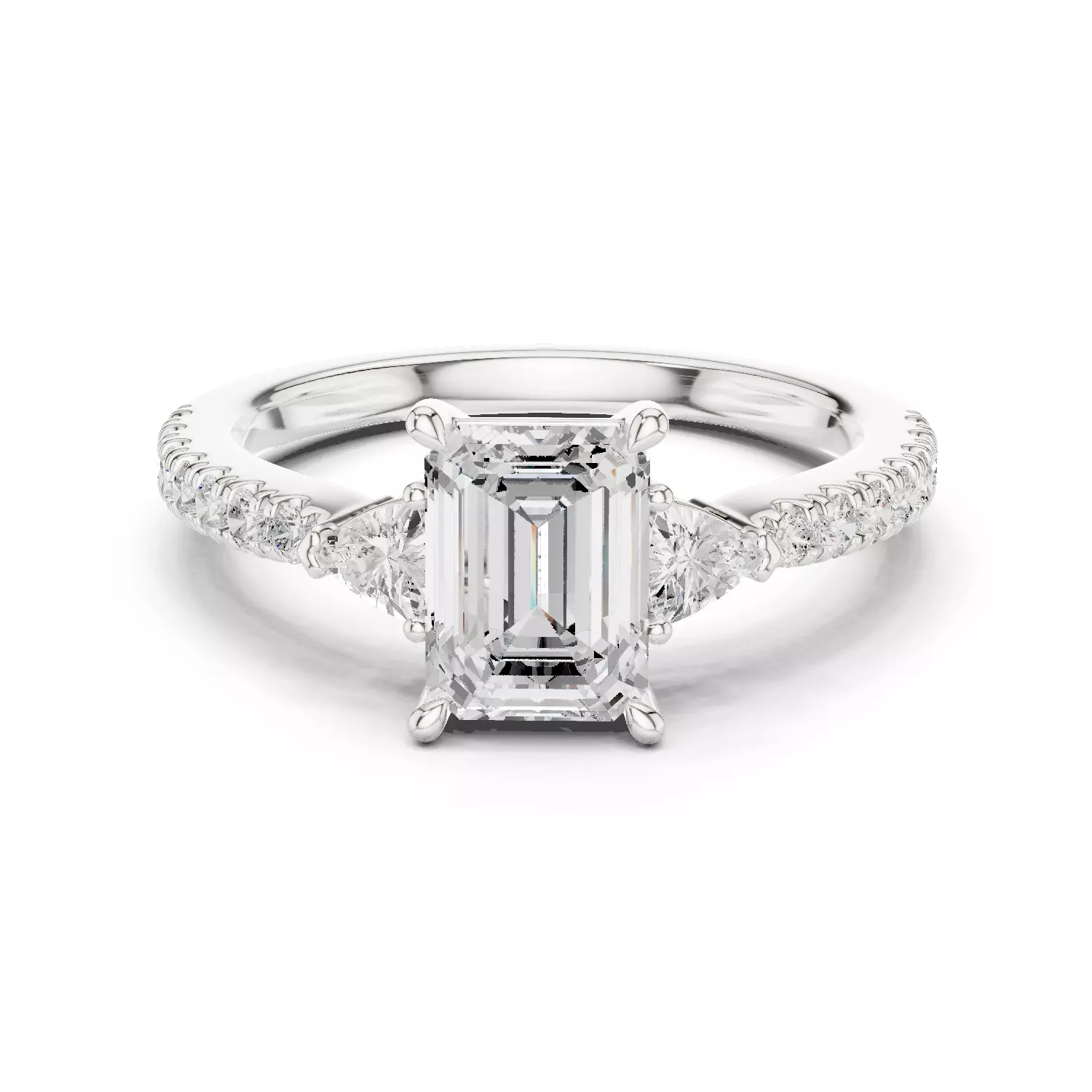 Emerald and Trillion Cut Engagement Wedding Ring 3DM STL Video 3D print model_14