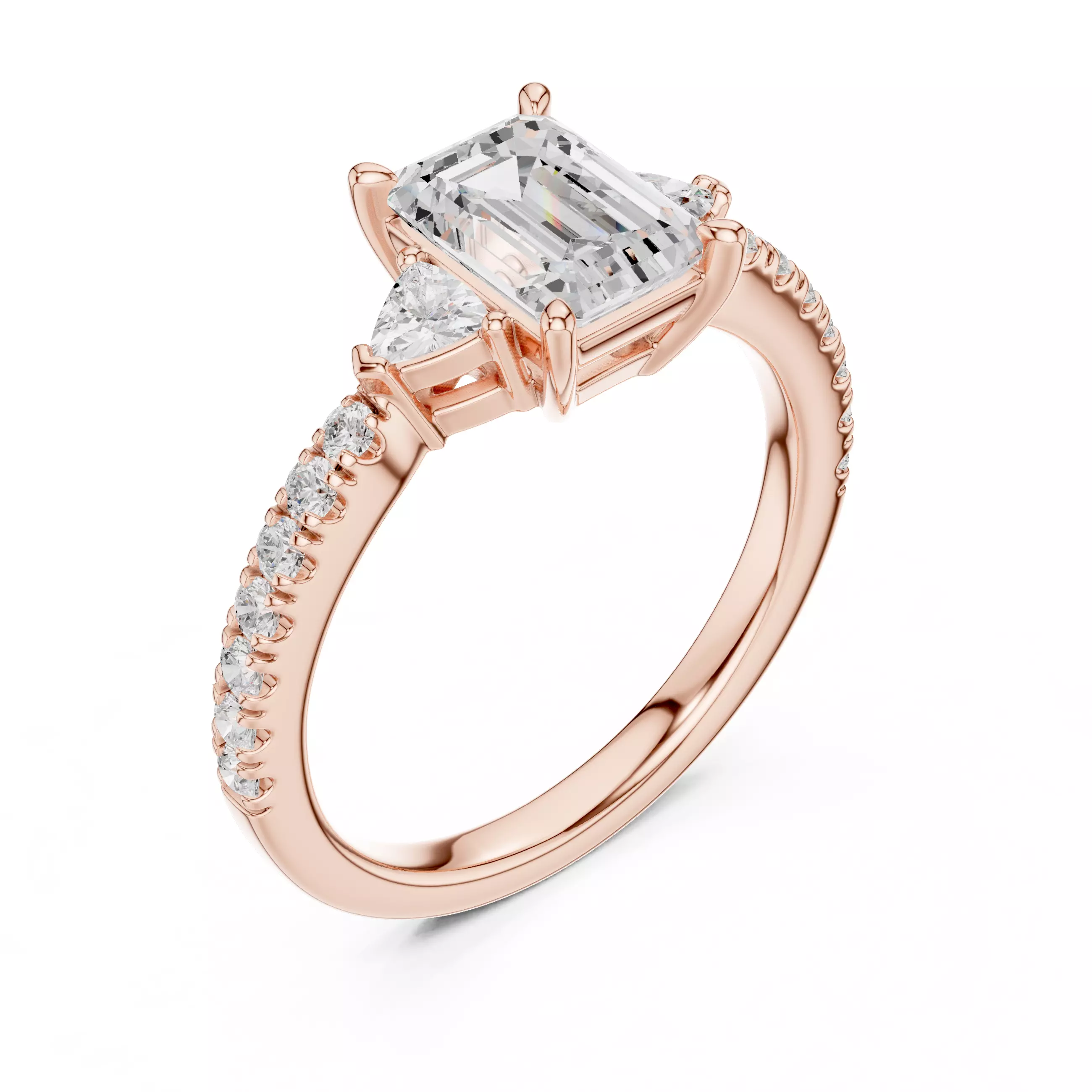 Emerald and Trillion Cut Engagement Wedding Ring 3DM STL Video 3D print model_4