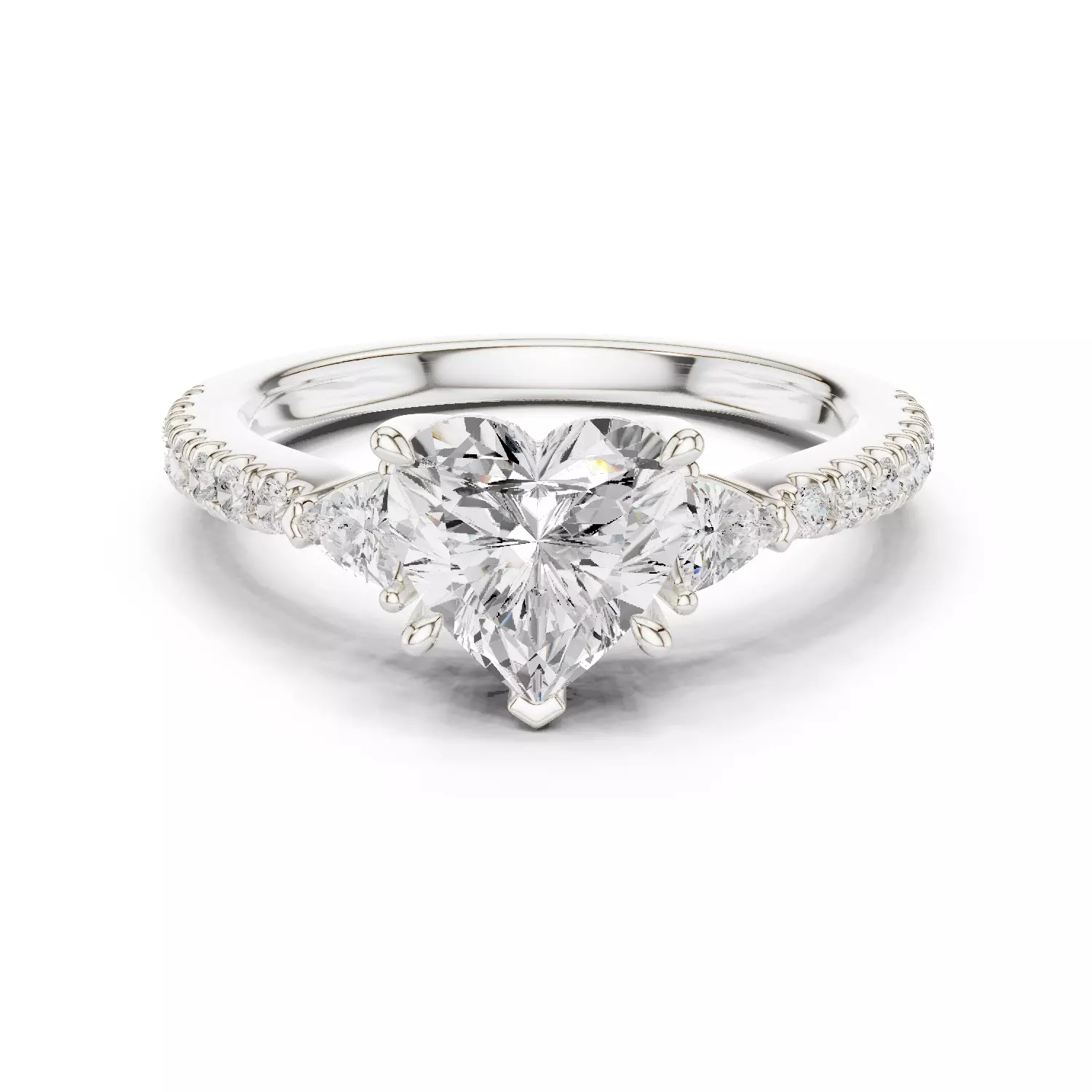 Heart and Trillion Cut Engagement Wedding Ring 3DM STL Video 3D print model_14