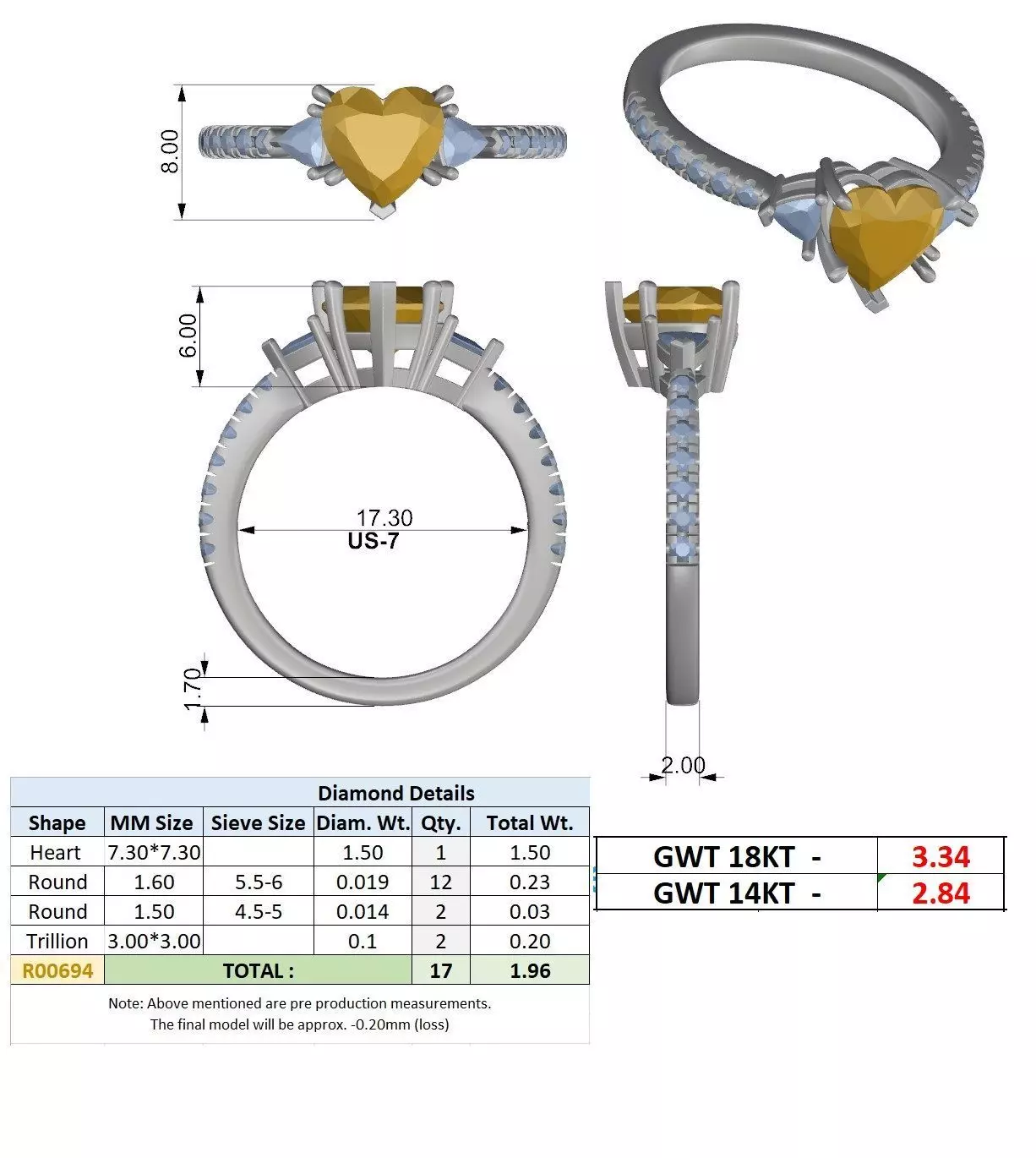 Heart and Trillion Cut Engagement Wedding Ring 3DM STL Video 3D print model_15
