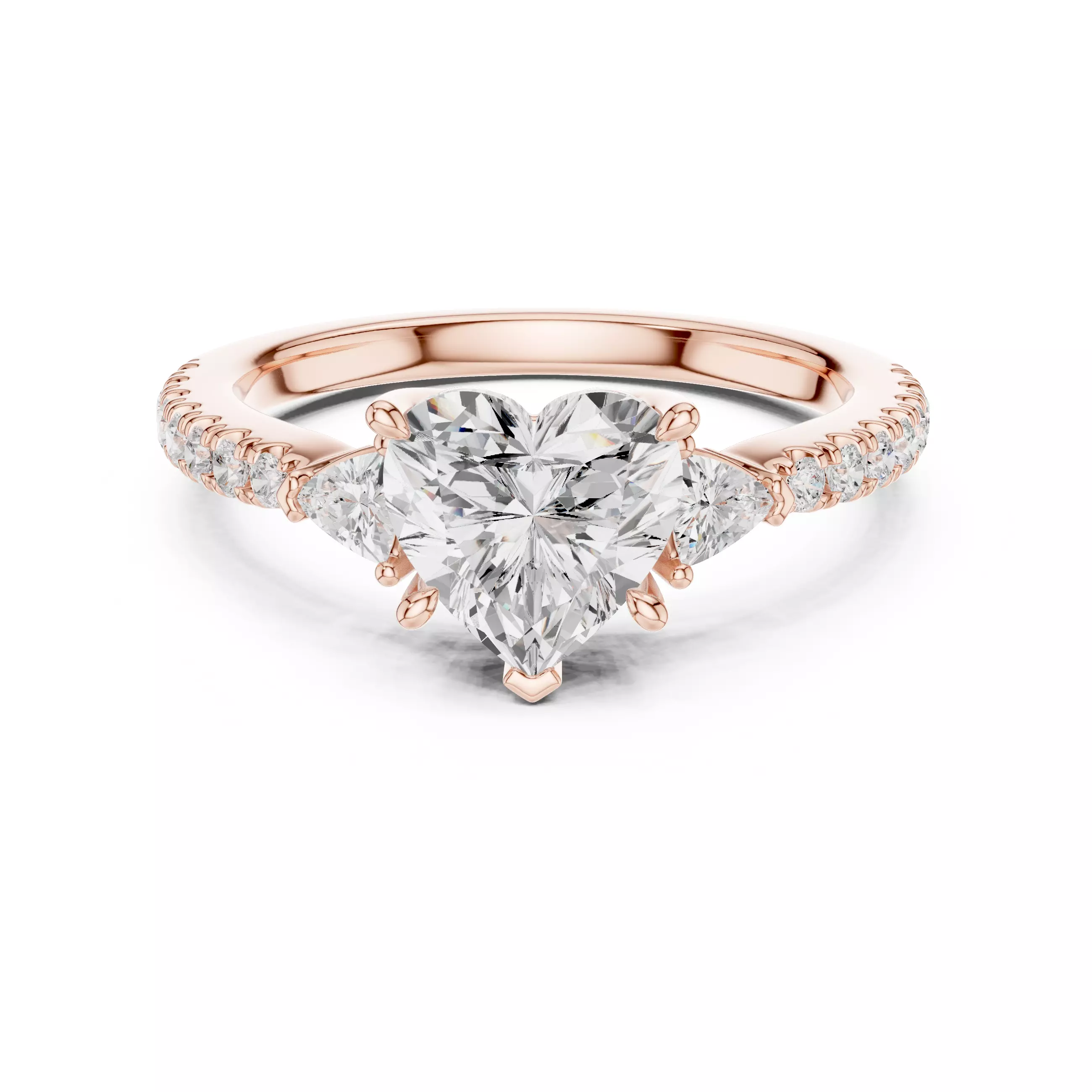 Heart and Trillion Cut Engagement Wedding Ring 3DM STL Video 3D print model_0