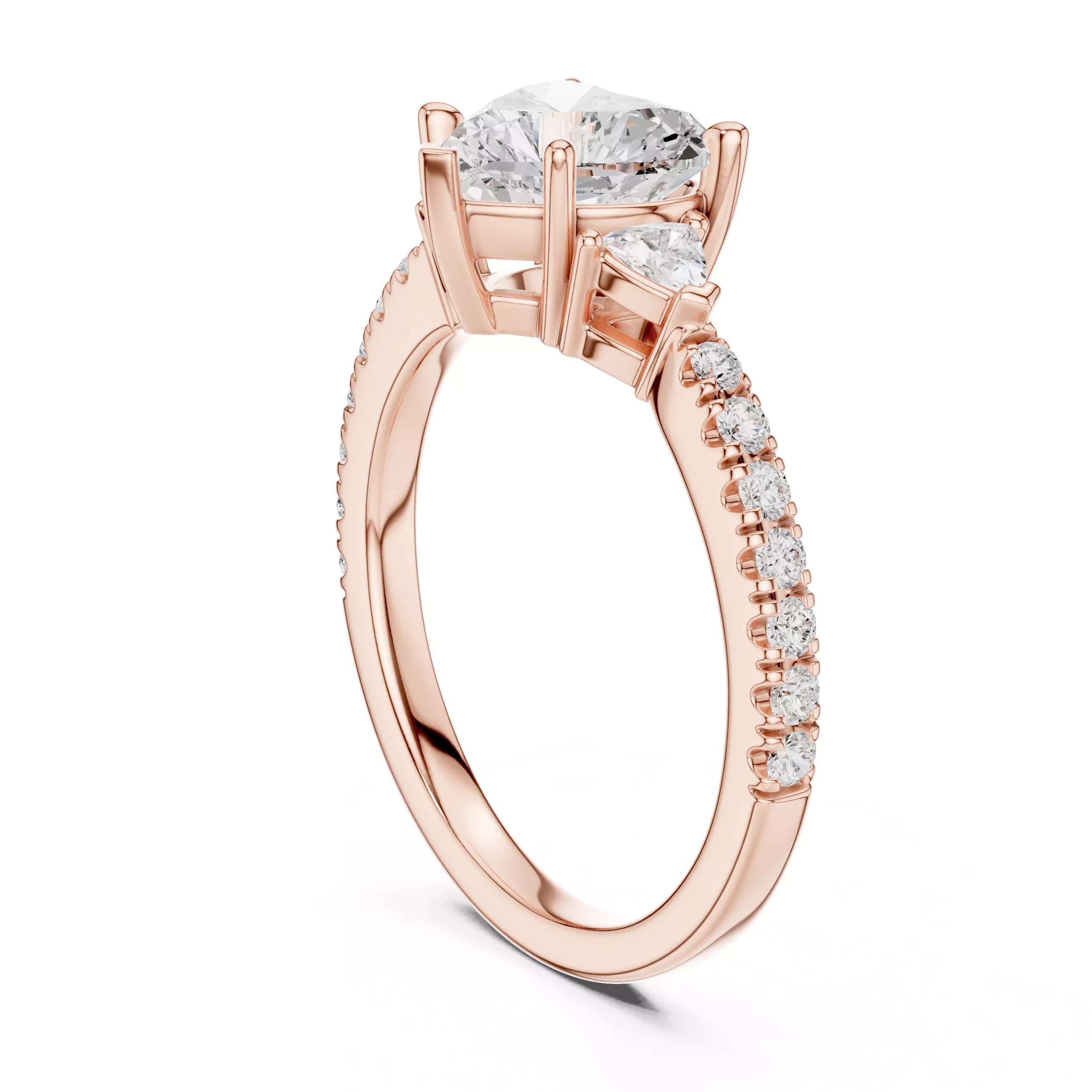 Heart and Trillion Cut Engagement Wedding Ring 3DM STL Video 3D print model_3