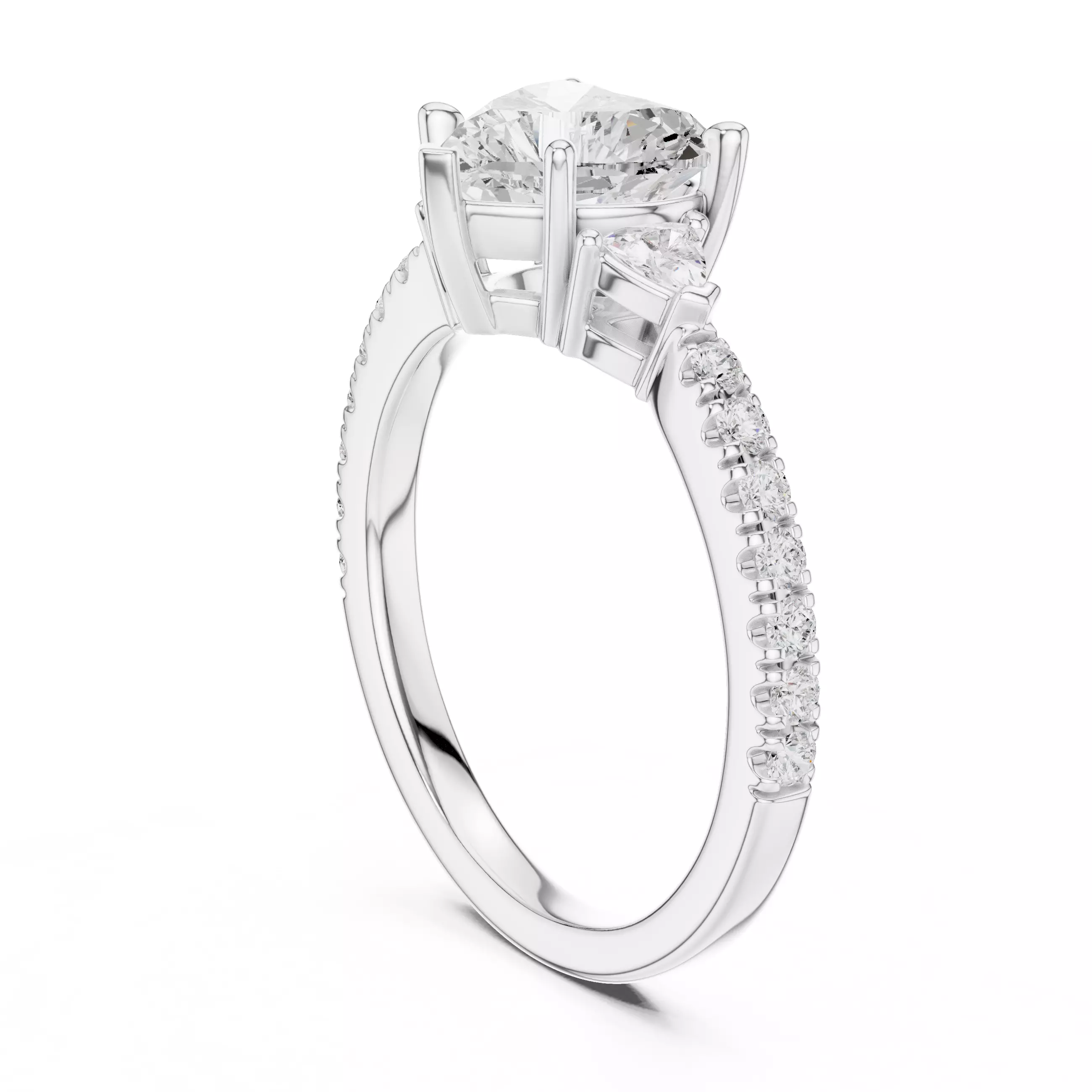 Heart and Trillion Cut Engagement Wedding Ring 3DM STL Video 3D print model_9