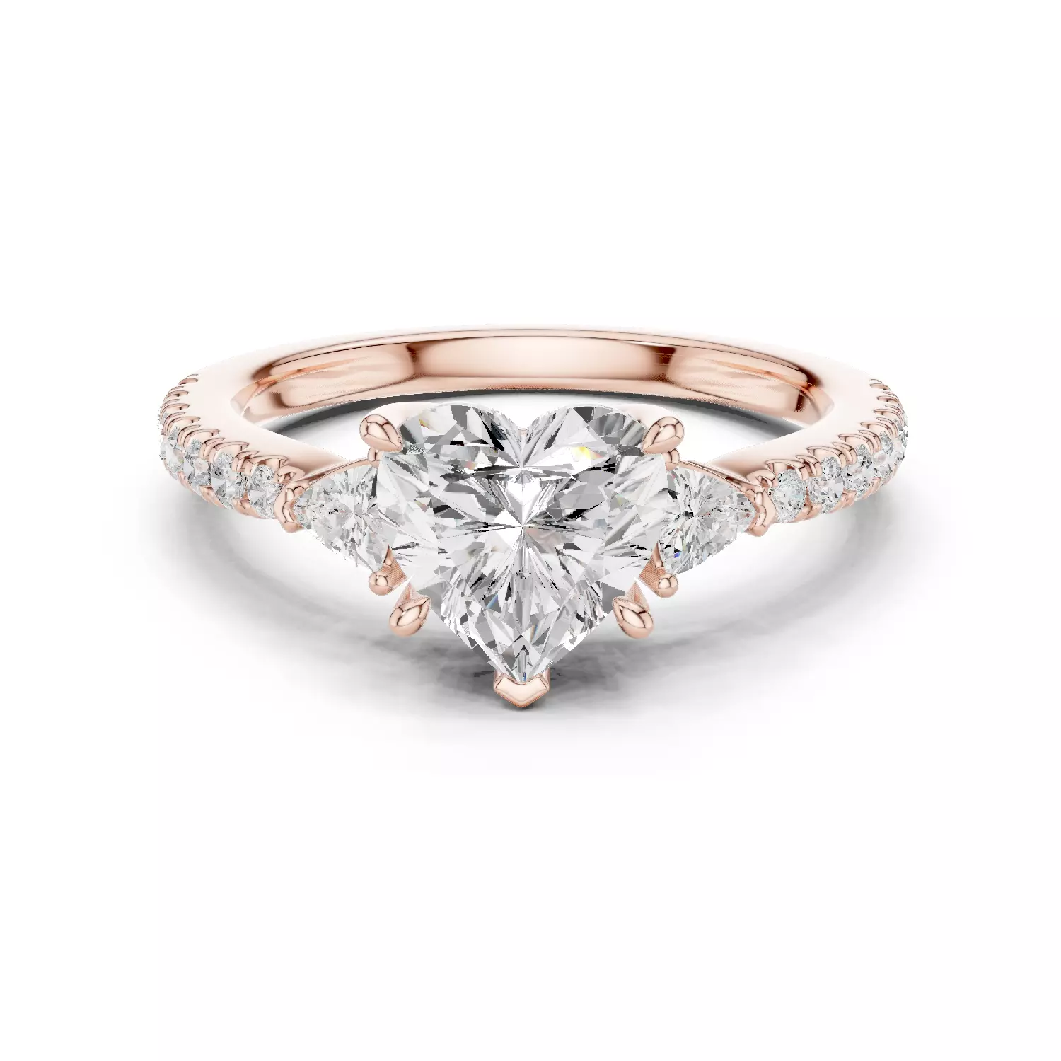 Heart and Trillion Cut Engagement Wedding Ring 3DM STL Video 3D print model_12