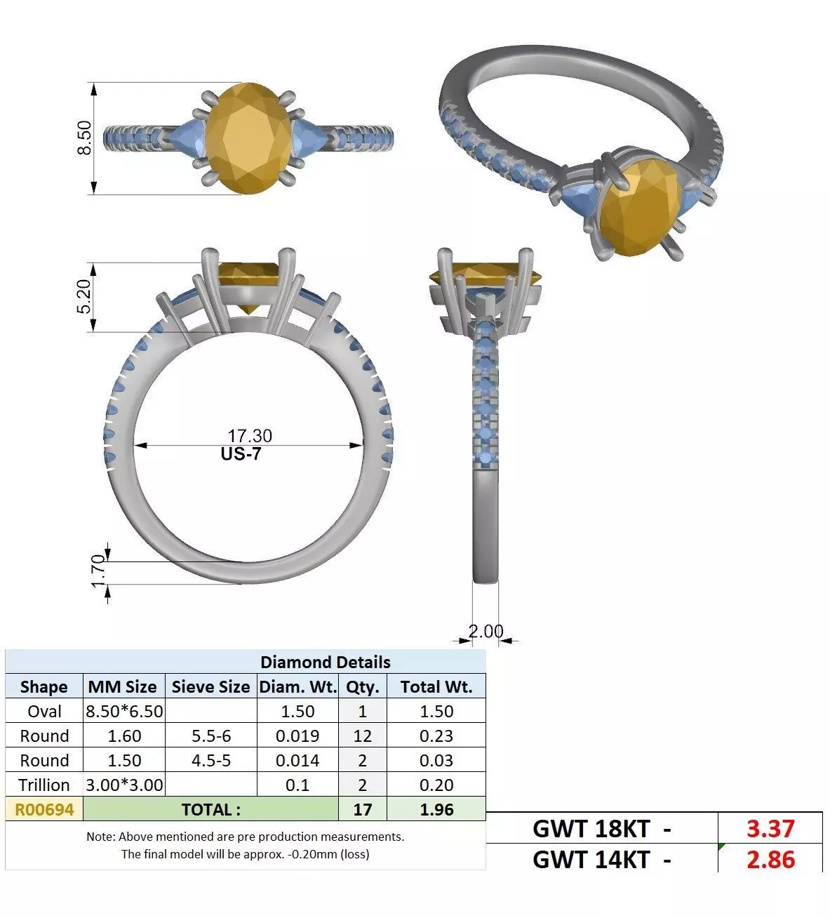 Oval and Trillion Cut Engagement Wedding Ring 3DM STL Video 3D print model_15