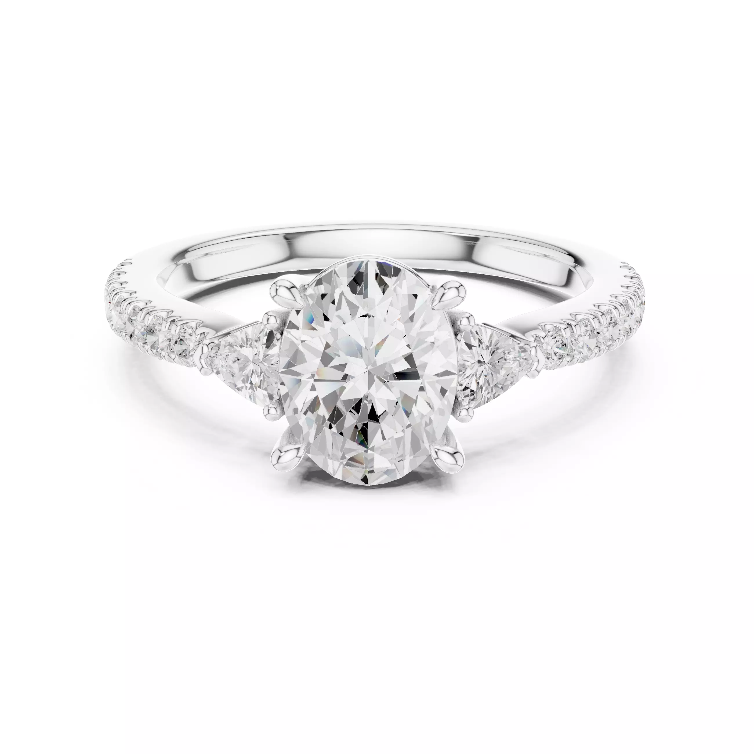 Oval and Trillion Cut Engagement Wedding Ring 3DM STL Video 3D print model_2