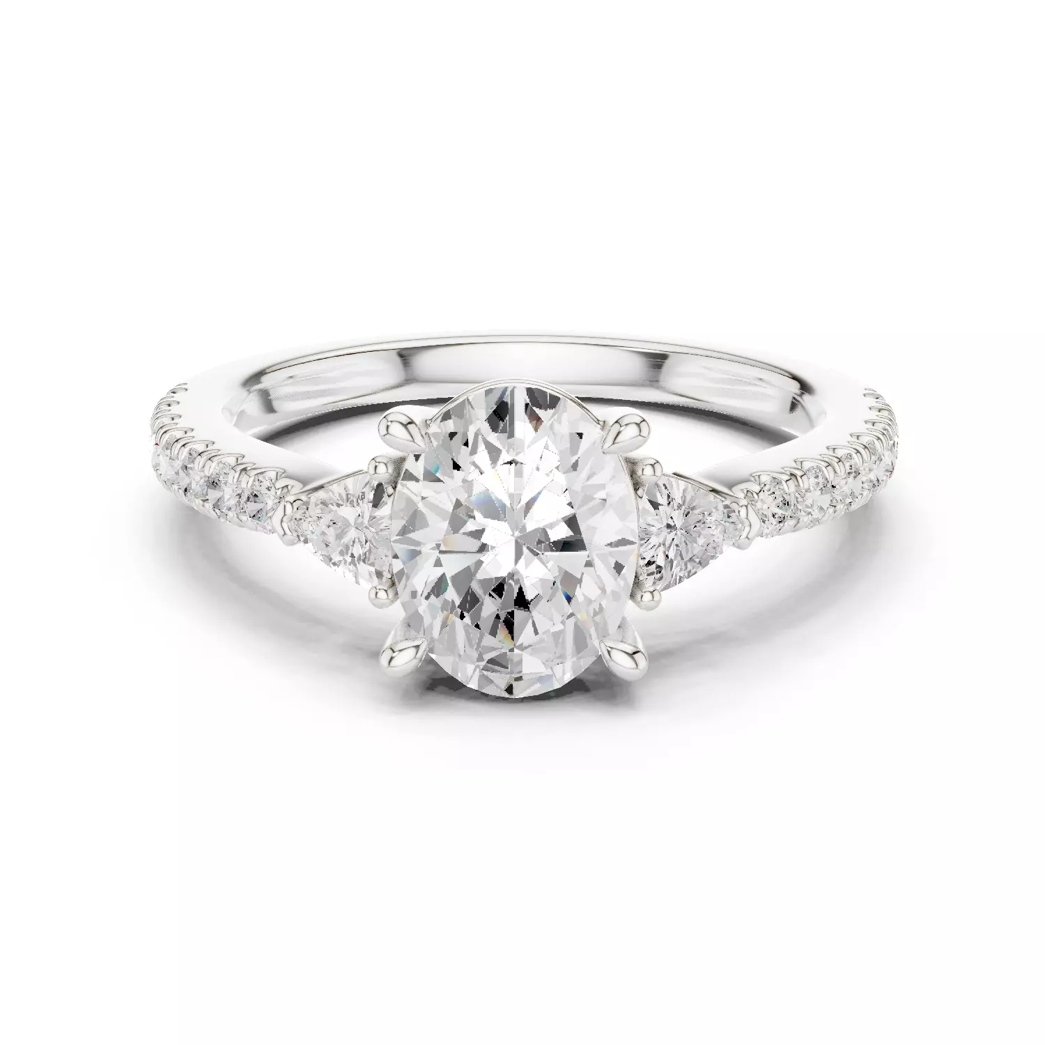 Oval and Trillion Cut Engagement Wedding Ring 3DM STL Video 3D print model_14