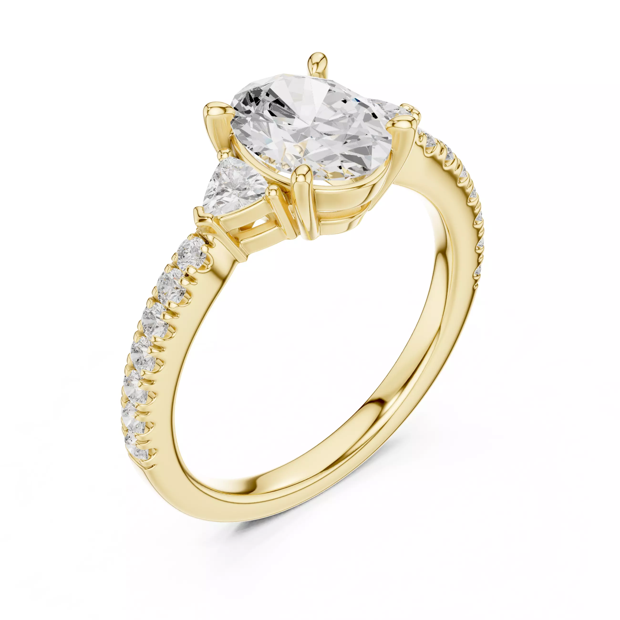 Oval and Trillion Cut Engagement Wedding Ring 3DM STL Video 3D print model_7