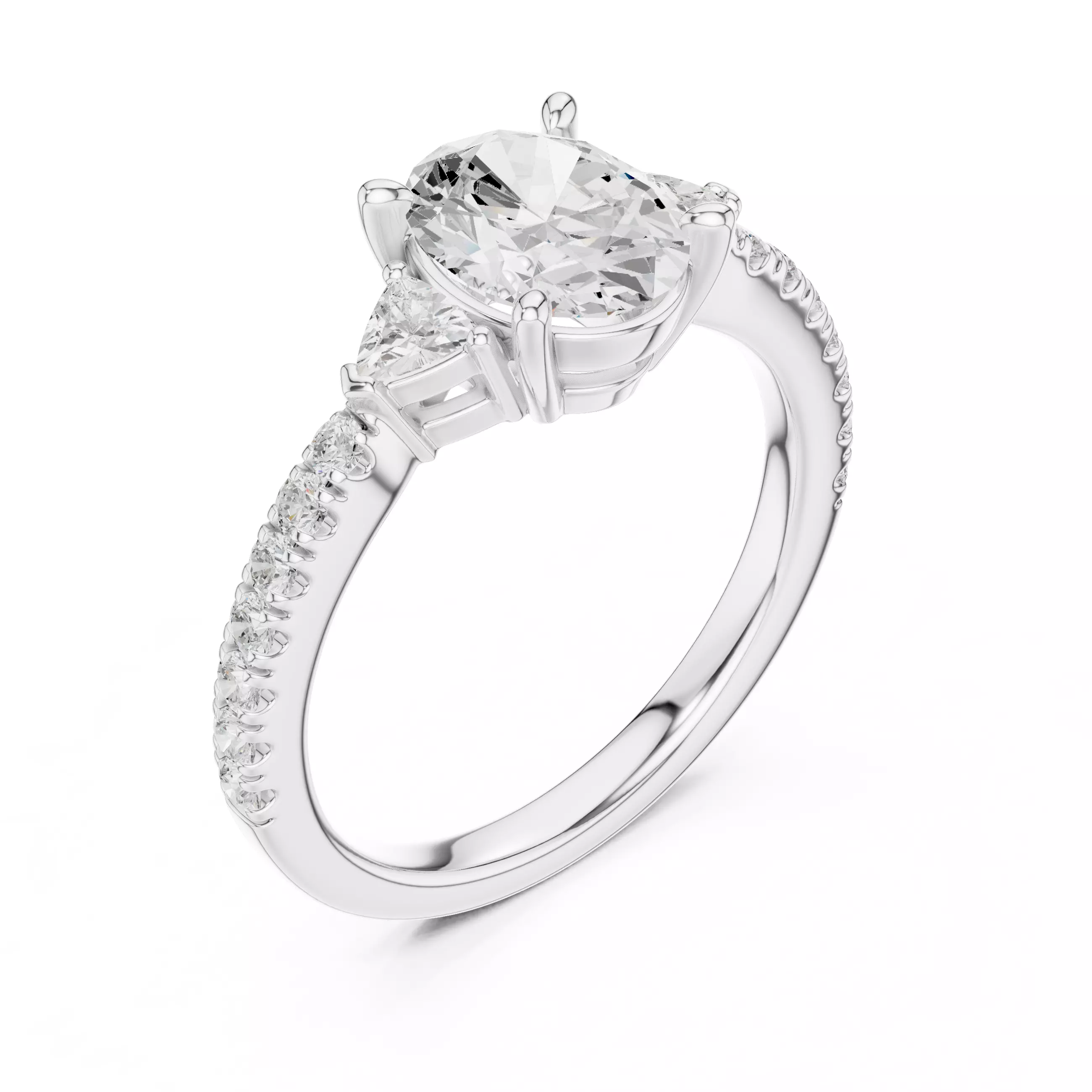 Oval and Trillion Cut Engagement Wedding Ring 3DM STL Video 3D print model_10