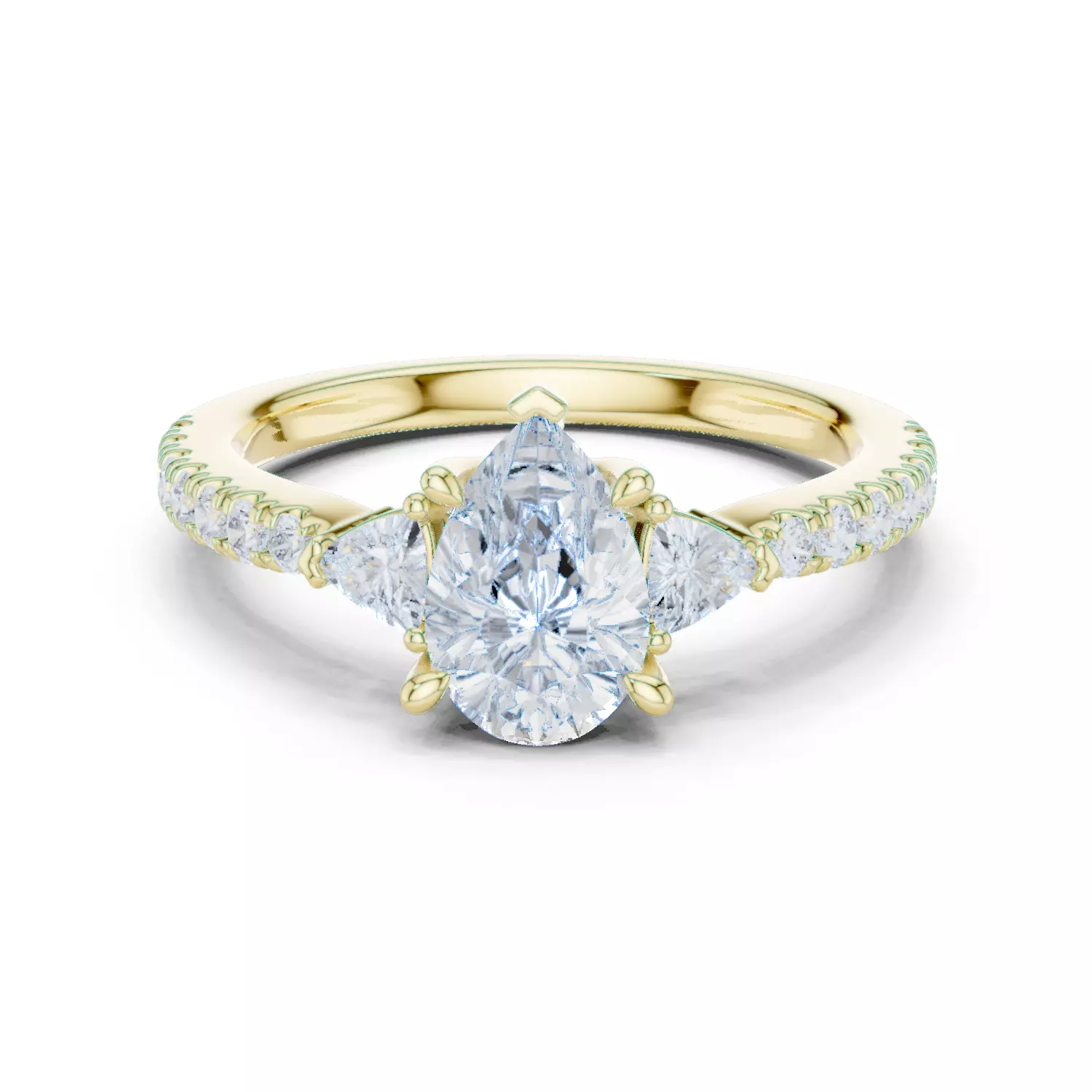 Pear and Trillion Cut Engagement Wedding Ring 3DM STL Video 3D print model_13