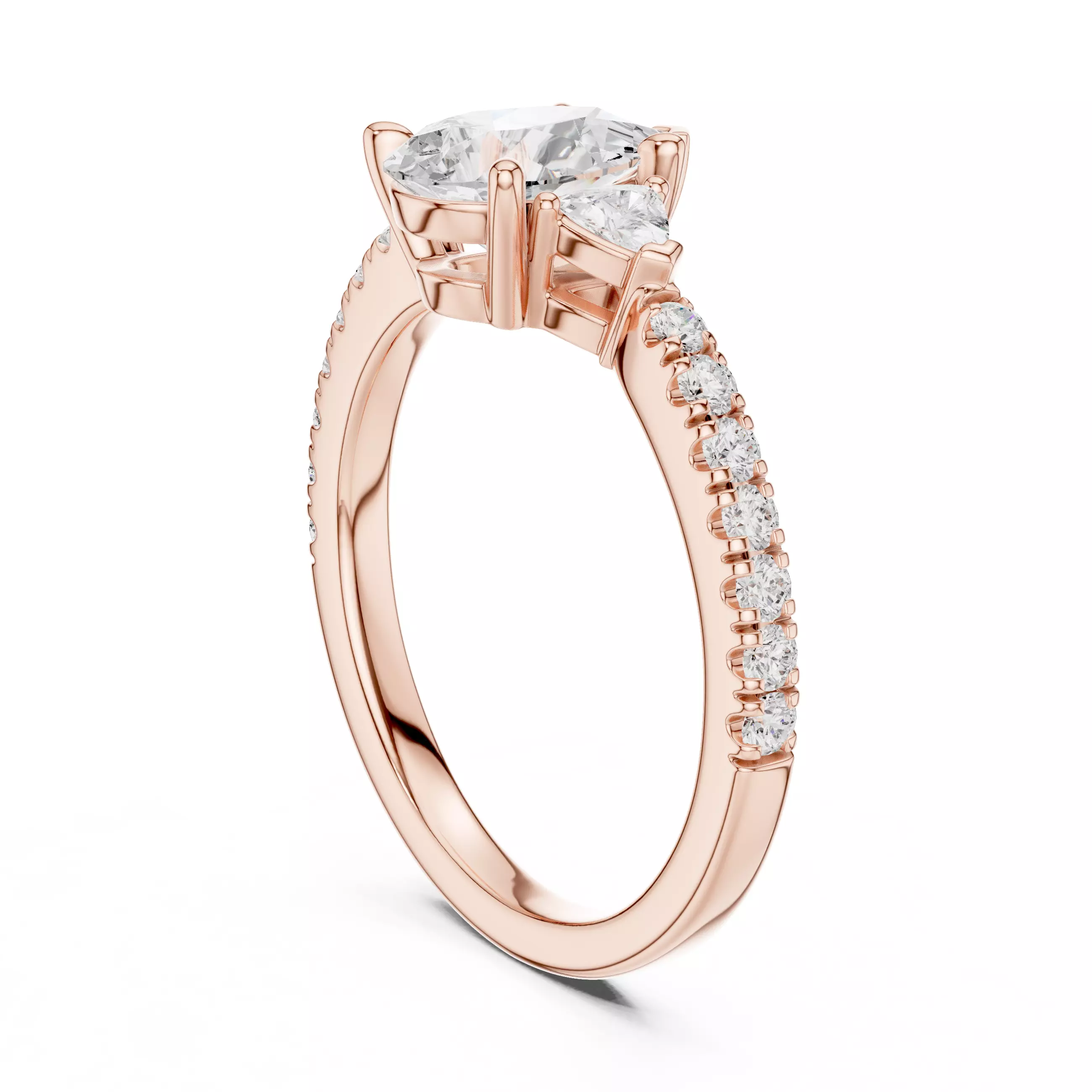 Pear and Trillion Cut Engagement Wedding Ring 3DM STL Video 3D print model_3