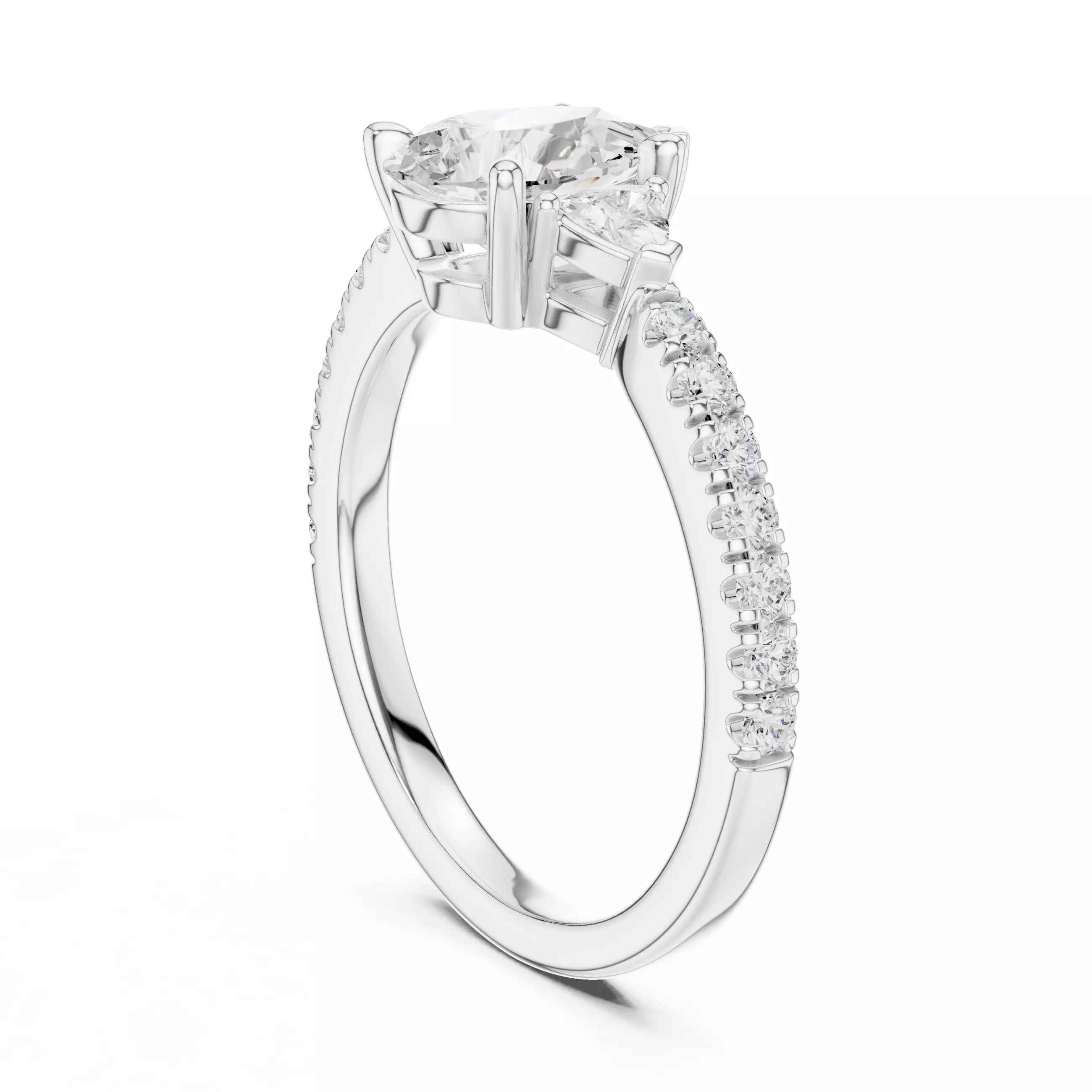 Pear and Trillion Cut Engagement Wedding Ring 3DM STL Video 3D print model_9