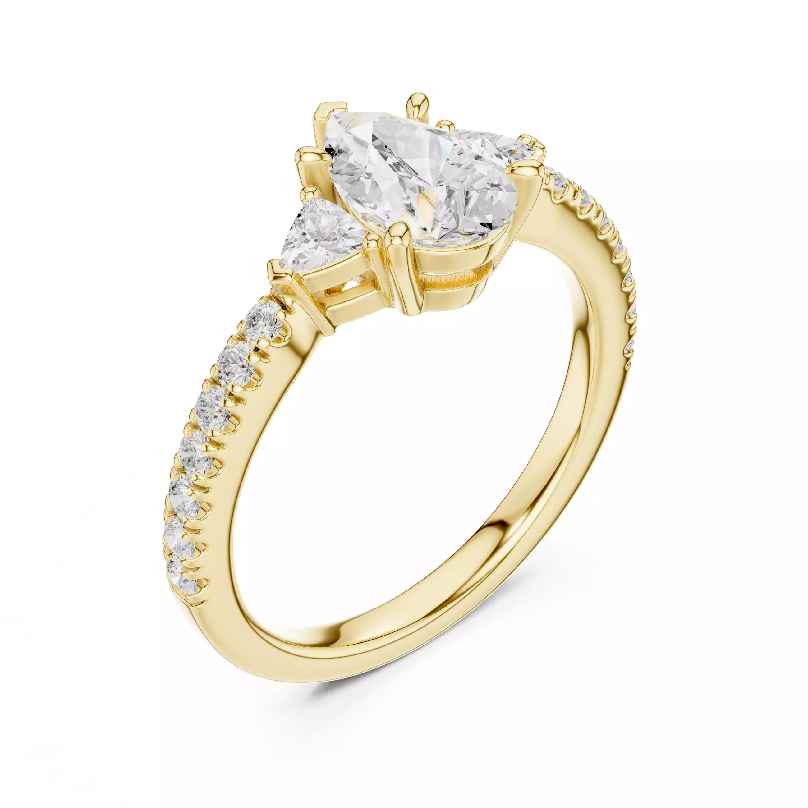 Pear and Trillion Cut Engagement Wedding Ring 3DM STL Video 3D print model_7